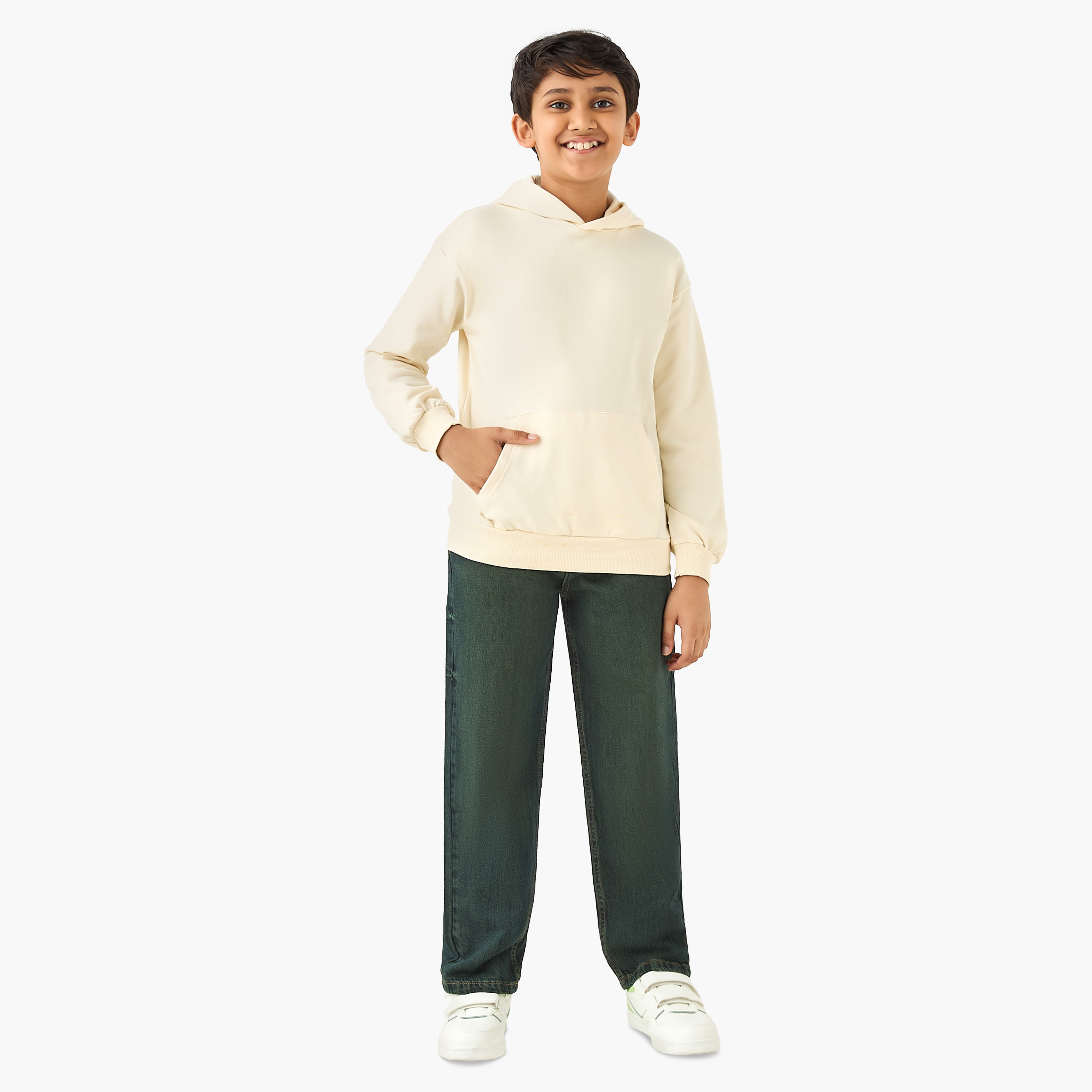 Juniors Solid Hooded Sweatshirt with Long Sleeves-boys-clothing-sweatshirts-image-2