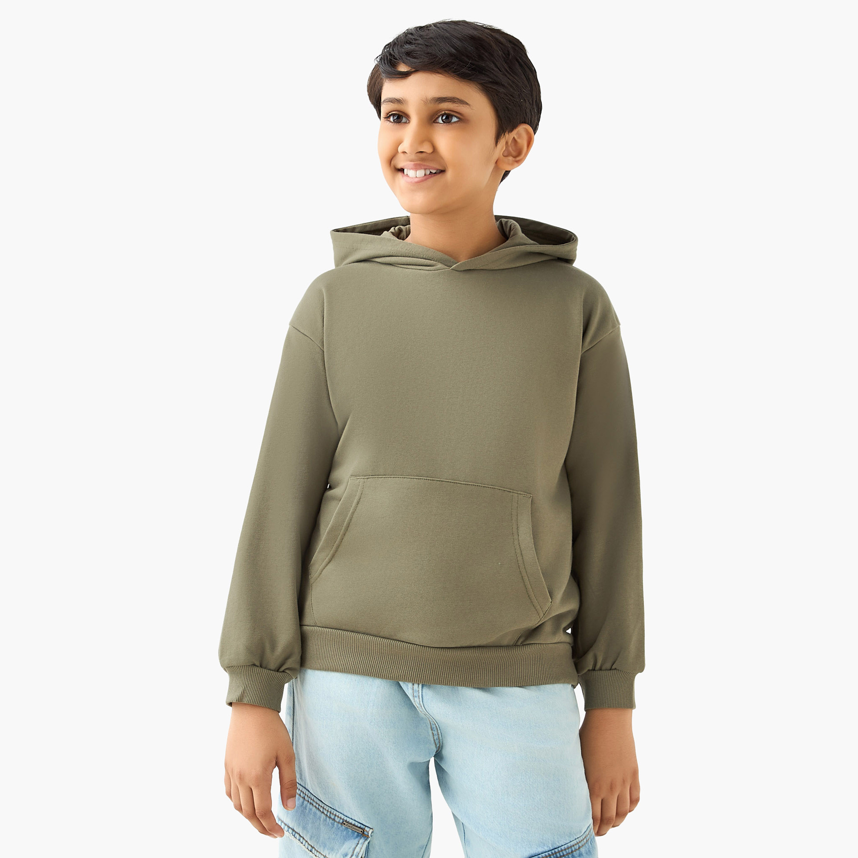 Juniors Solid Hooded Sweatshirt with Long Sleeves-boys-clothing-sweatshirts-image-1