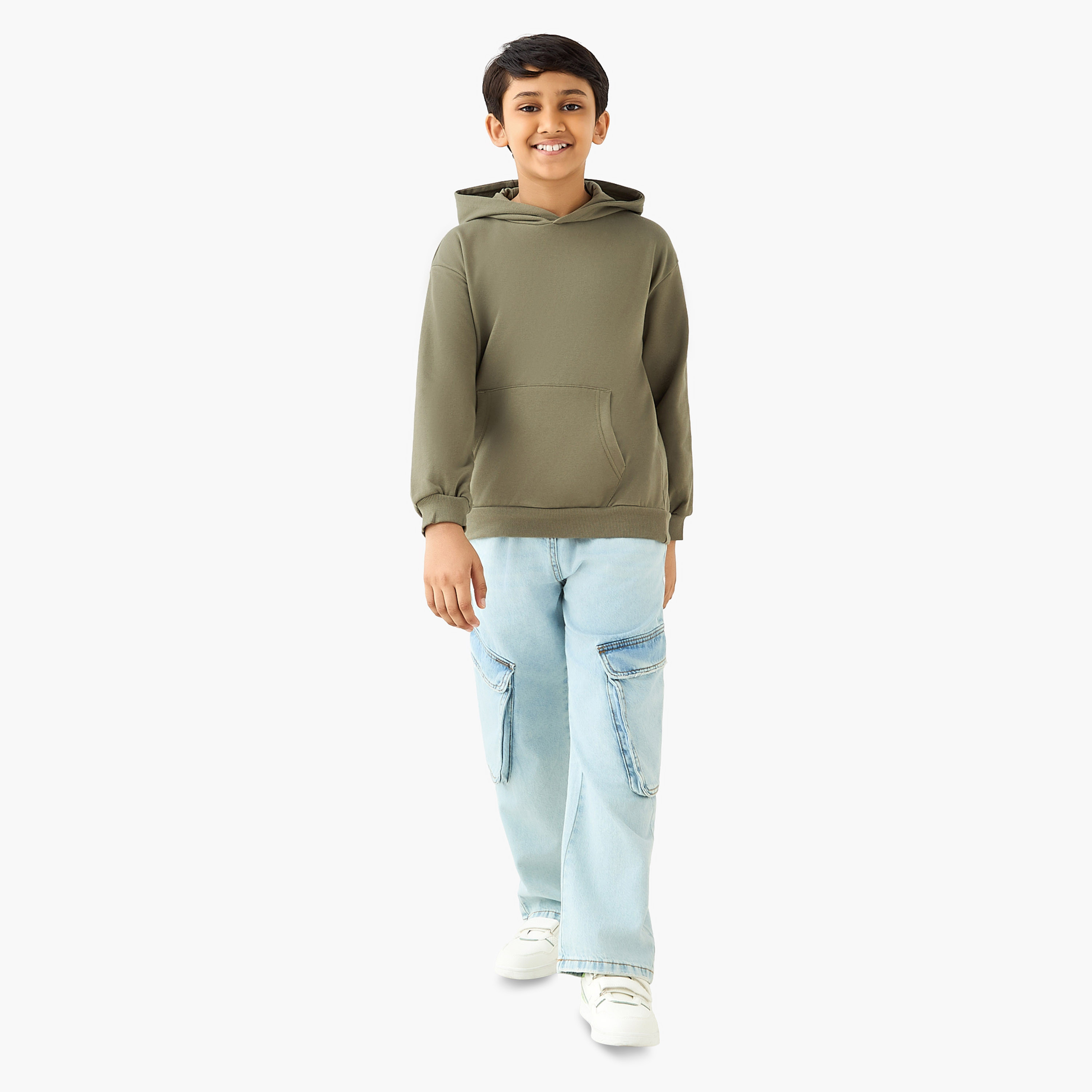 Juniors Solid Hooded Sweatshirt with Long Sleeves-boys-clothing-sweatshirts-image-2