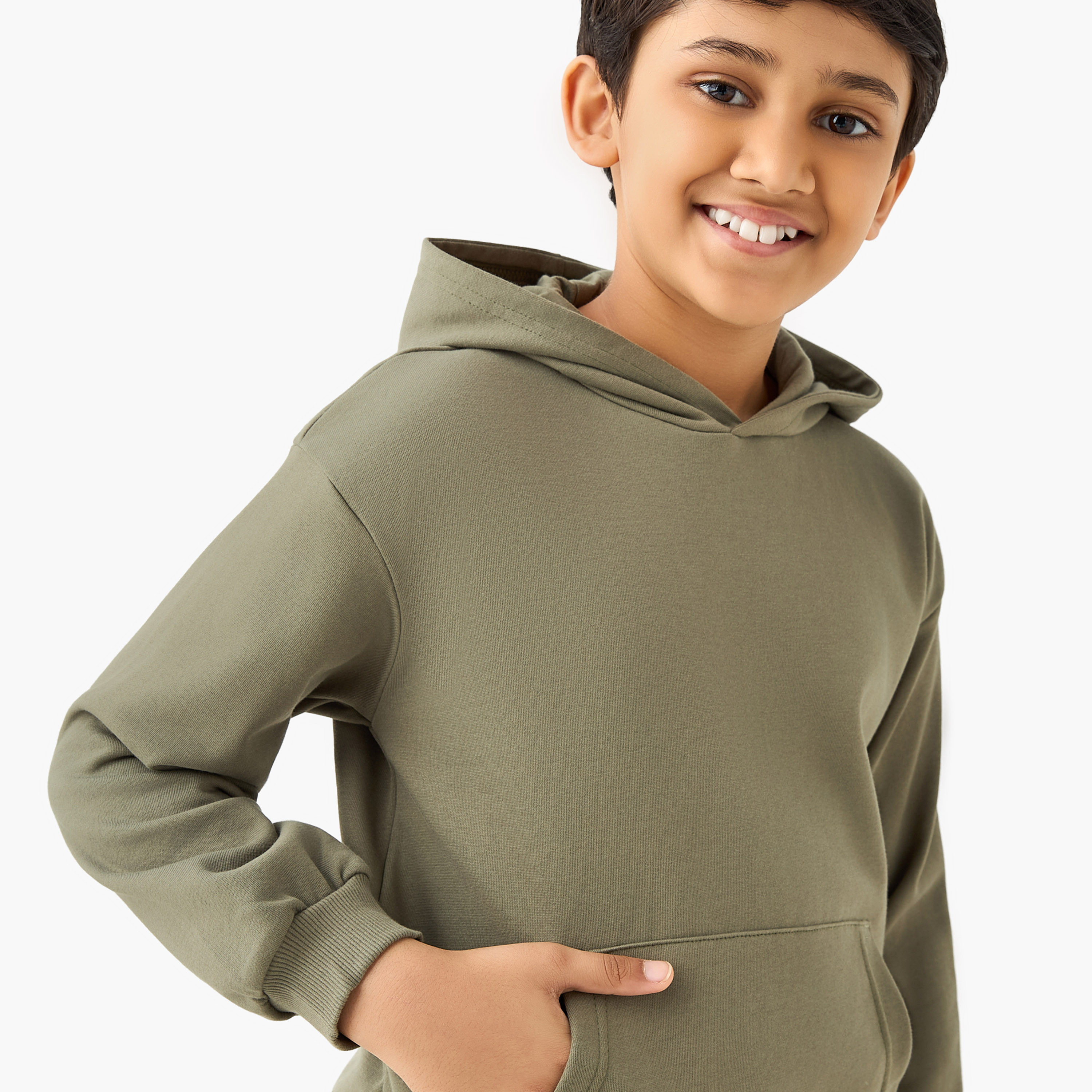 Juniors Solid Hooded Sweatshirt with Long Sleeves-boys-clothing-sweatshirts-image-4