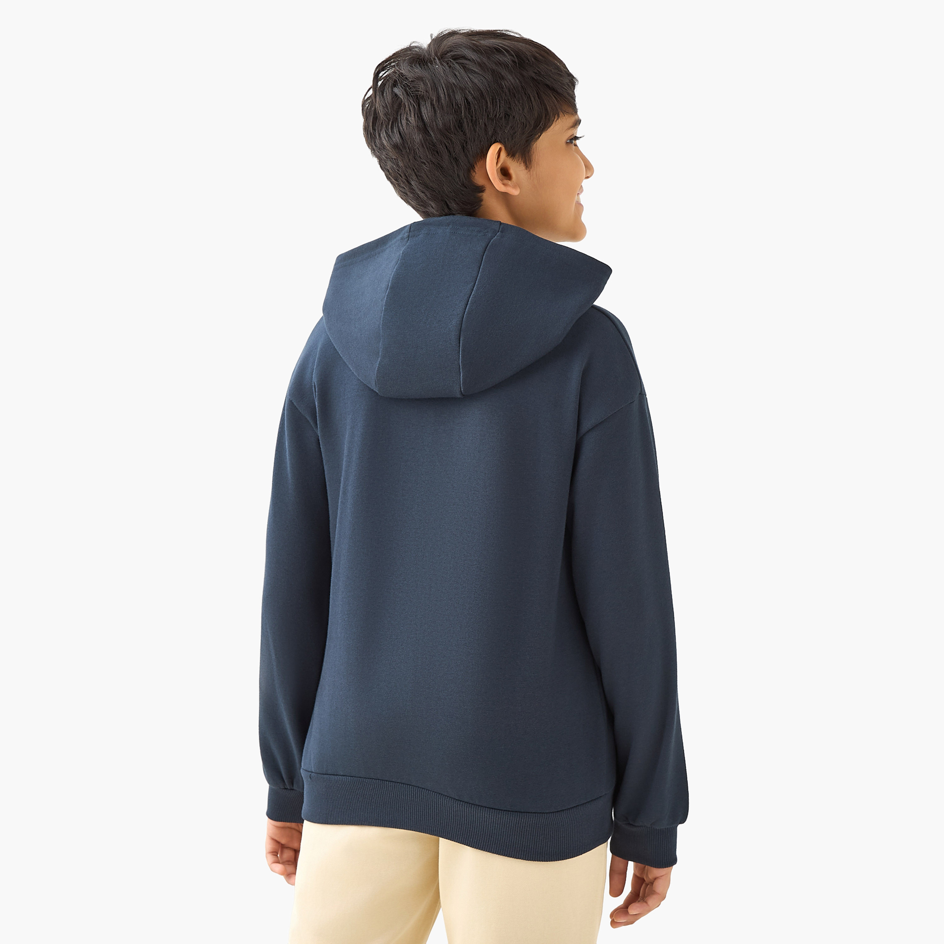 Juniors Solid Hooded Sweatshirt with Long Sleeves and Kangaroo Pockets-boys-clothing-sweatshirts-image-3