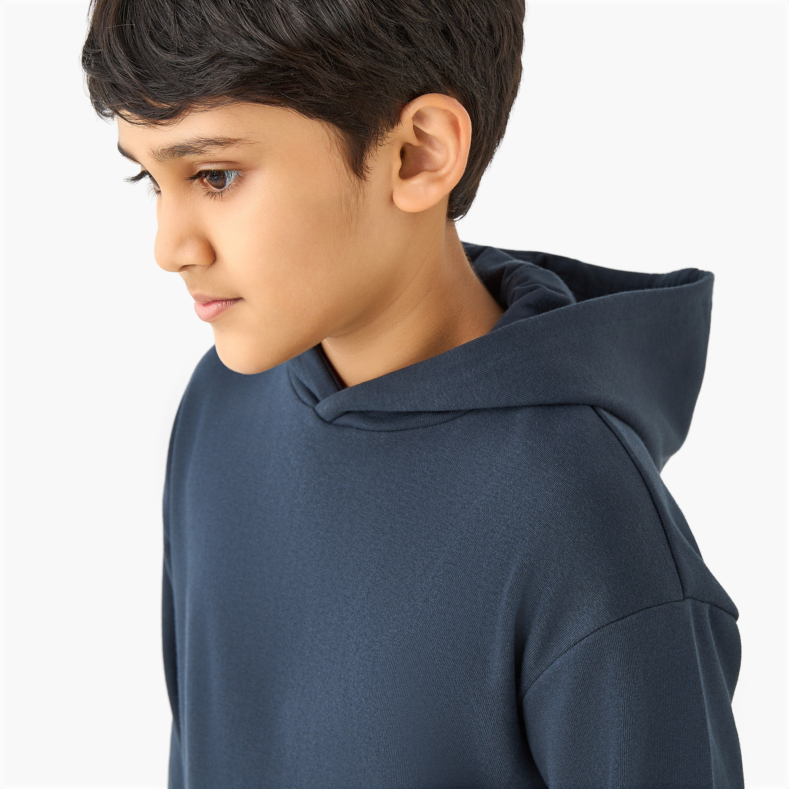 Juniors Solid Hooded Sweatshirt with Long Sleeves and Kangaroo Pockets-boys-clothing-sweatshirts-image-4