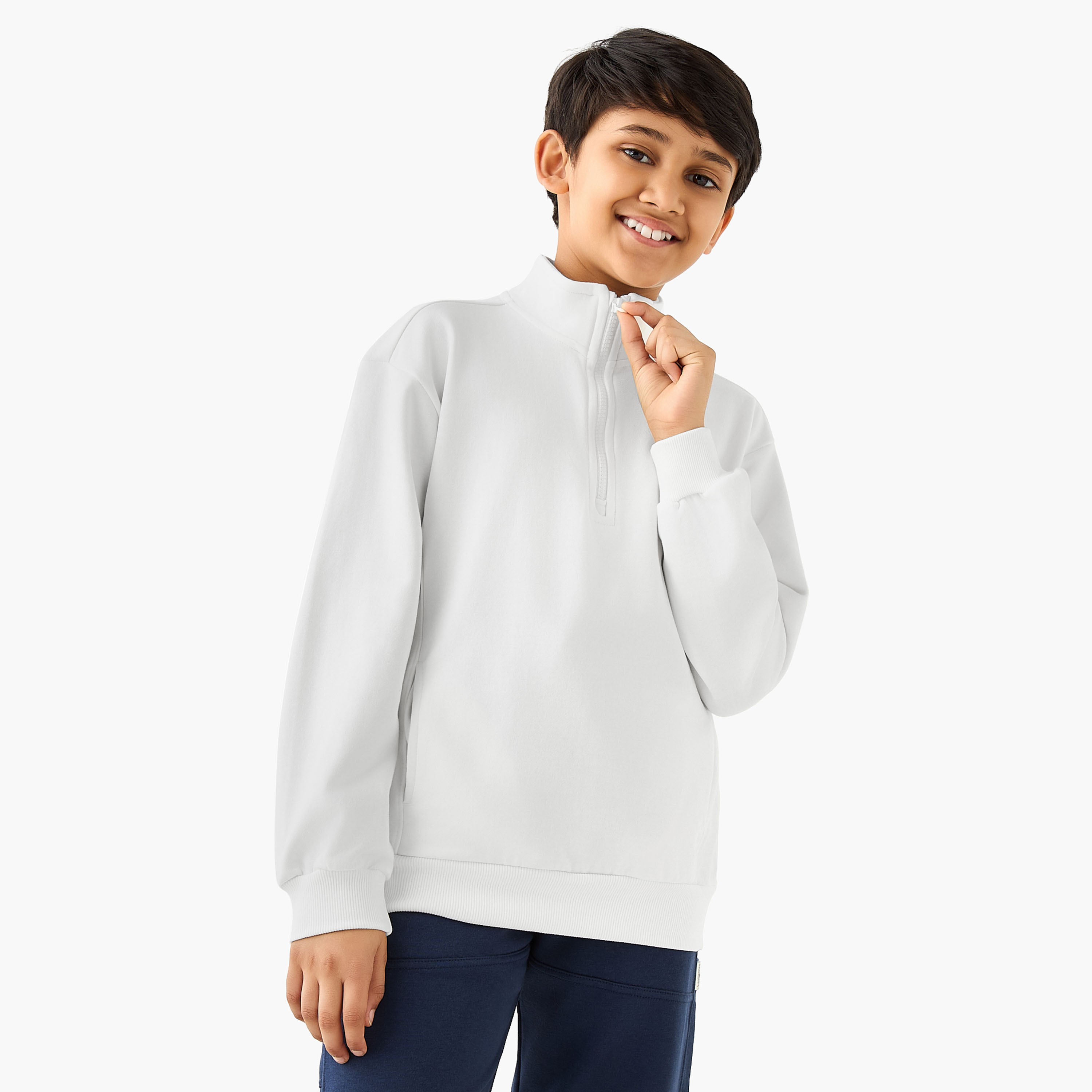 Juniors Solid High Neck Sweatshirt with Zip Closure-boys-clothing-sweatshirts-image-1