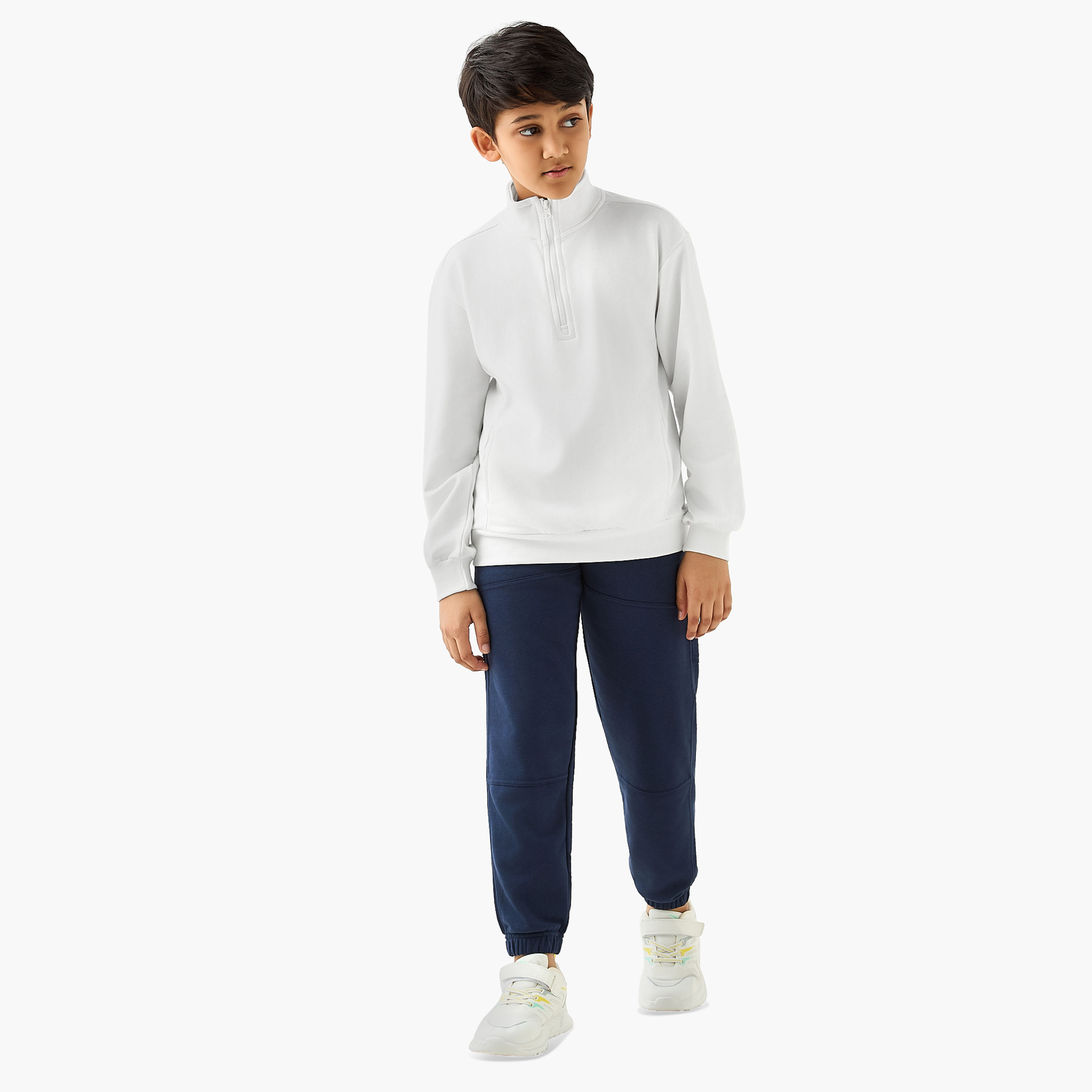 Juniors Solid High Neck Sweatshirt with Zip Closure-boys-clothing-sweatshirts-image-2