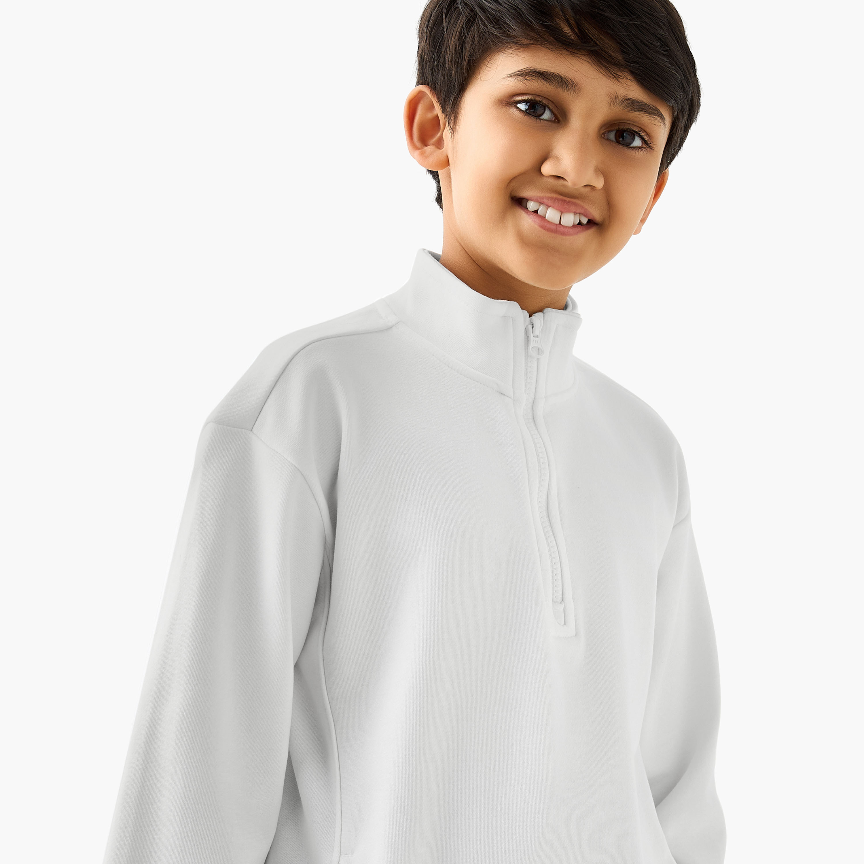 Juniors Solid High Neck Sweatshirt with Zip Closure-boys-clothing-sweatshirts-image-4