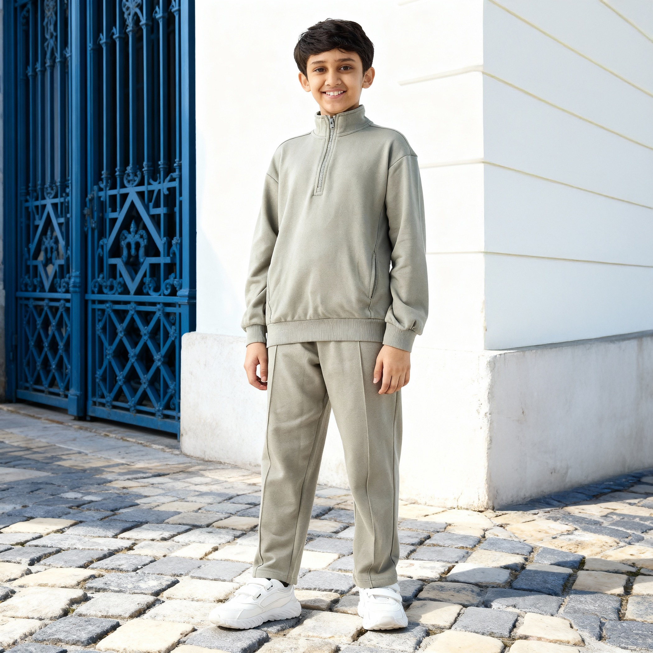 Juniors Solid High Neck Sweatshirt with Zip Closure-boys-clothing-sweatshirts-image-2