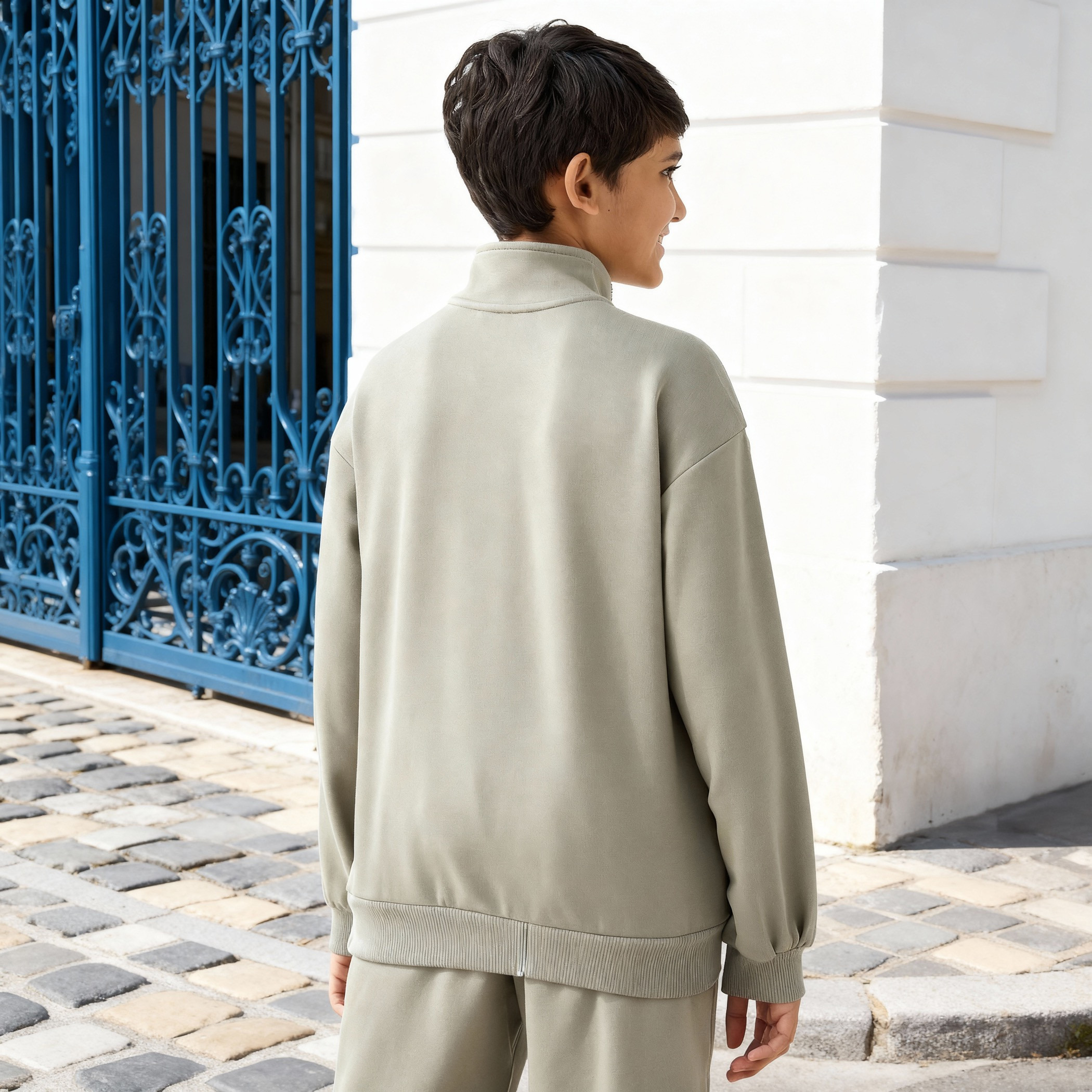 Juniors Solid High Neck Sweatshirt with Zip Closure-boys-clothing-sweatshirts-image-3