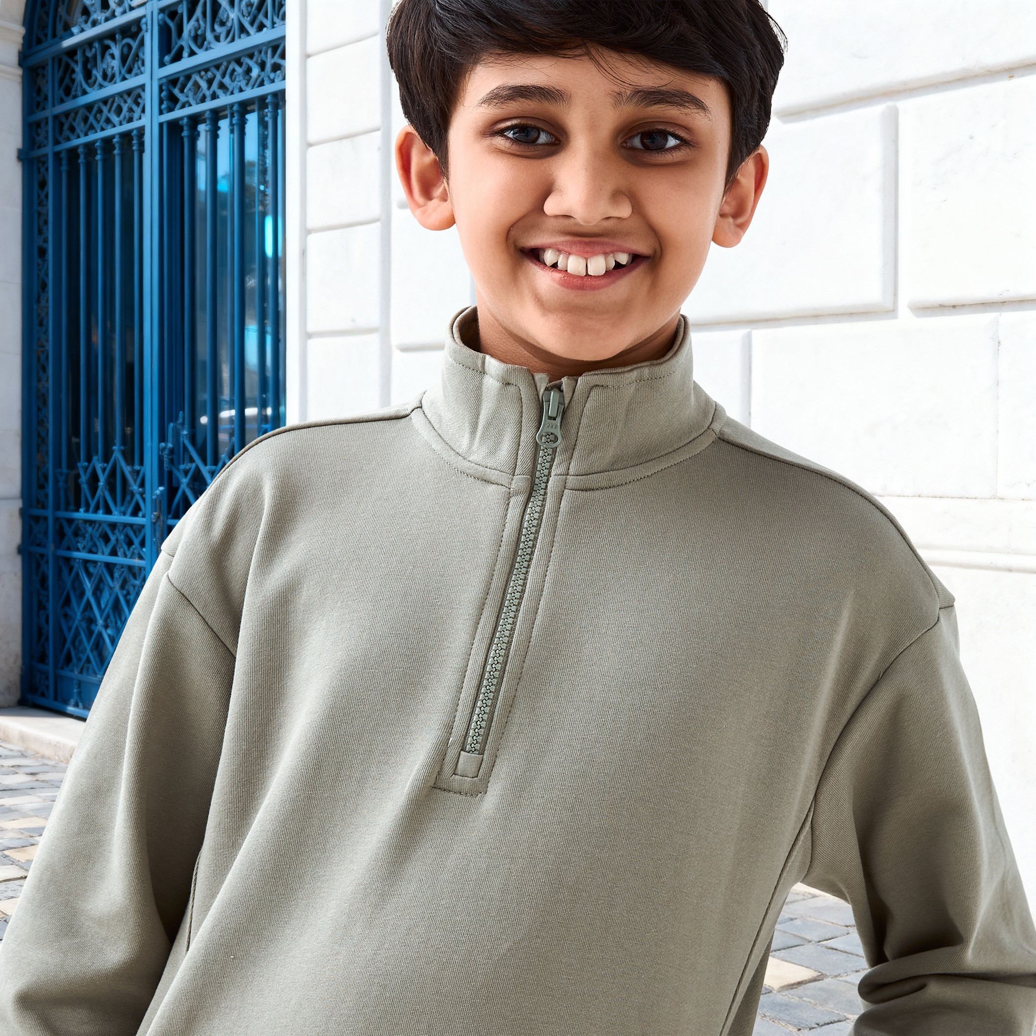 Juniors Solid High Neck Sweatshirt with Zip Closure-boys-clothing-sweatshirts-image-4