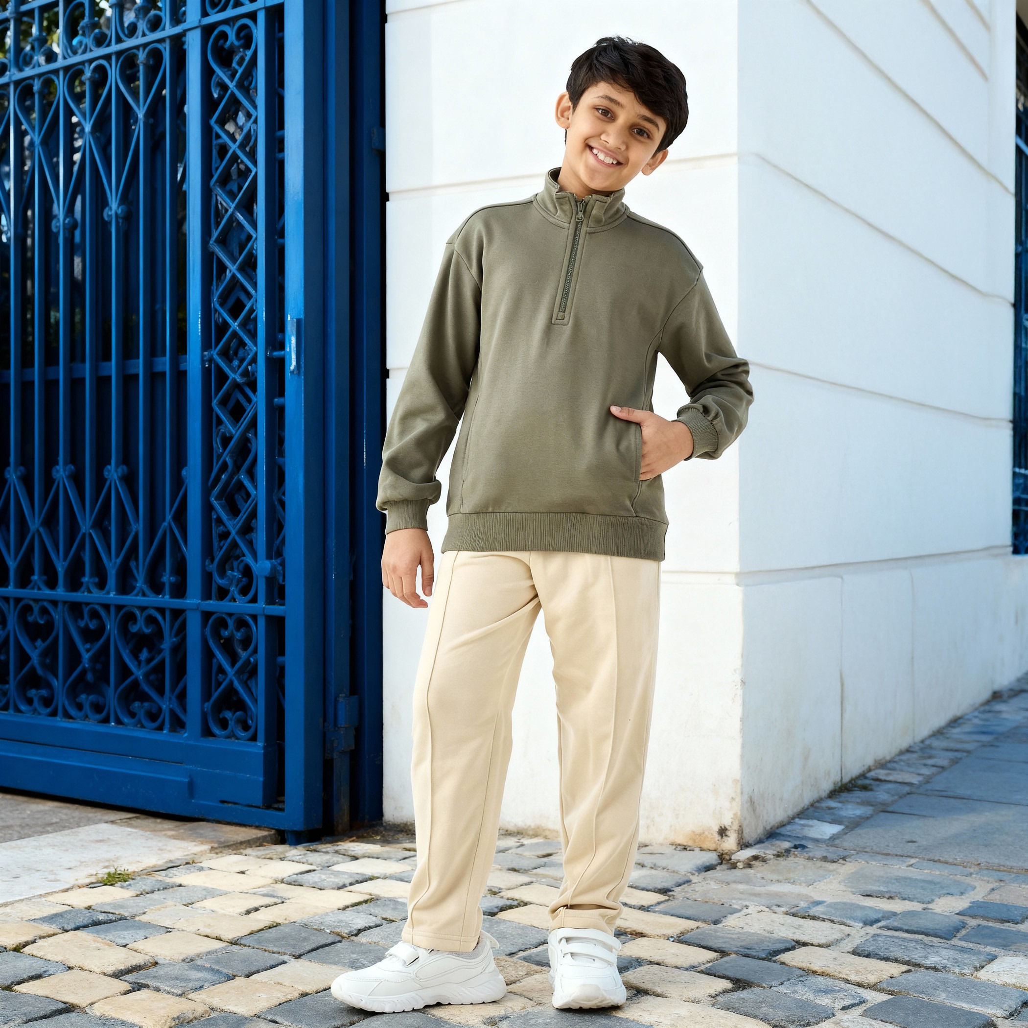Juniors Solid High Neck Sweatshirt with Zip Closure-boys-clothing-sweatshirts-image-2