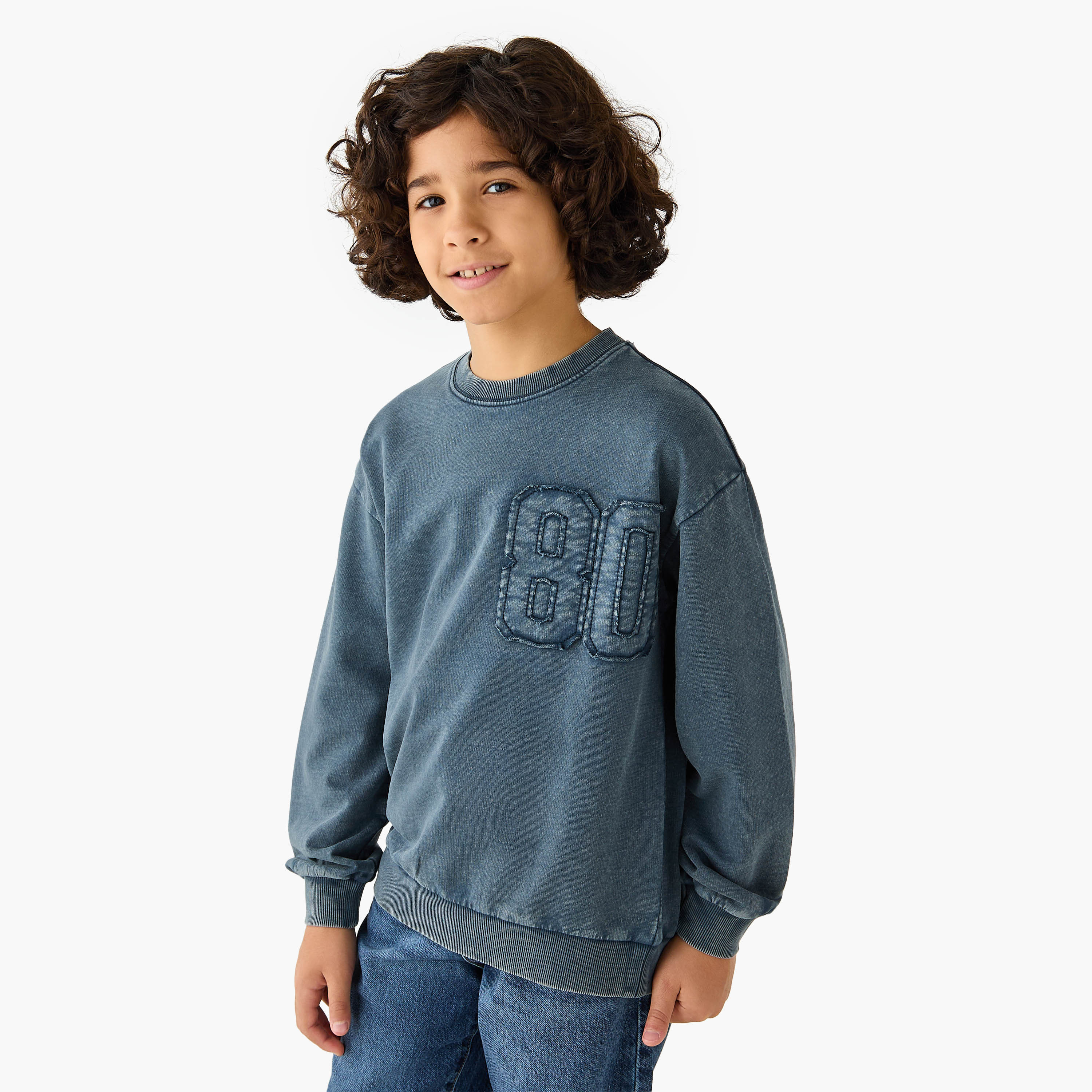 Juniors Number Applique Sweatshirt with Long Sleeves-boys-clothing-sweatshirts-image-1