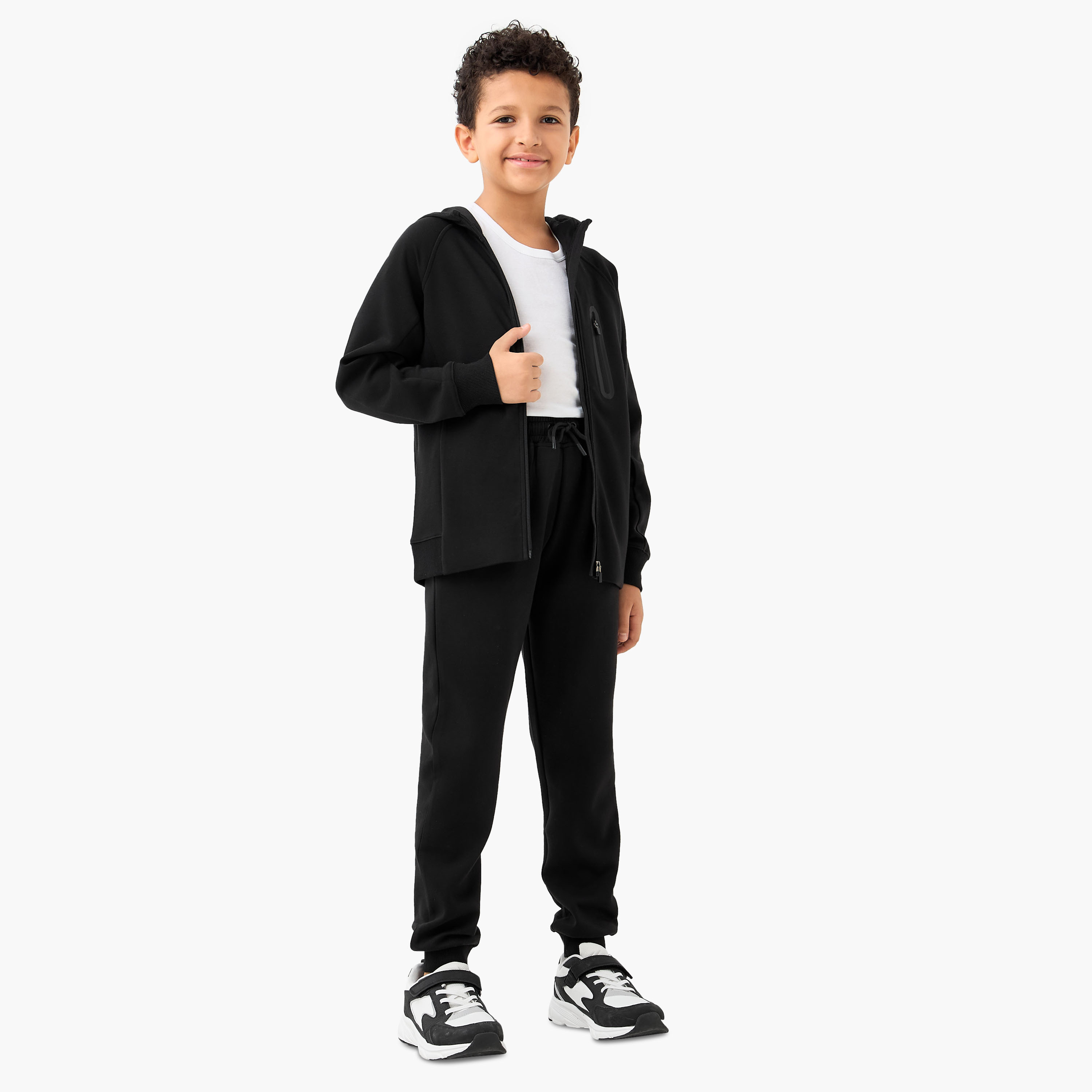 Juniors Solid Zip Through Hoodie and Joggers Set-boys-clothing-setsandcoords-image-1