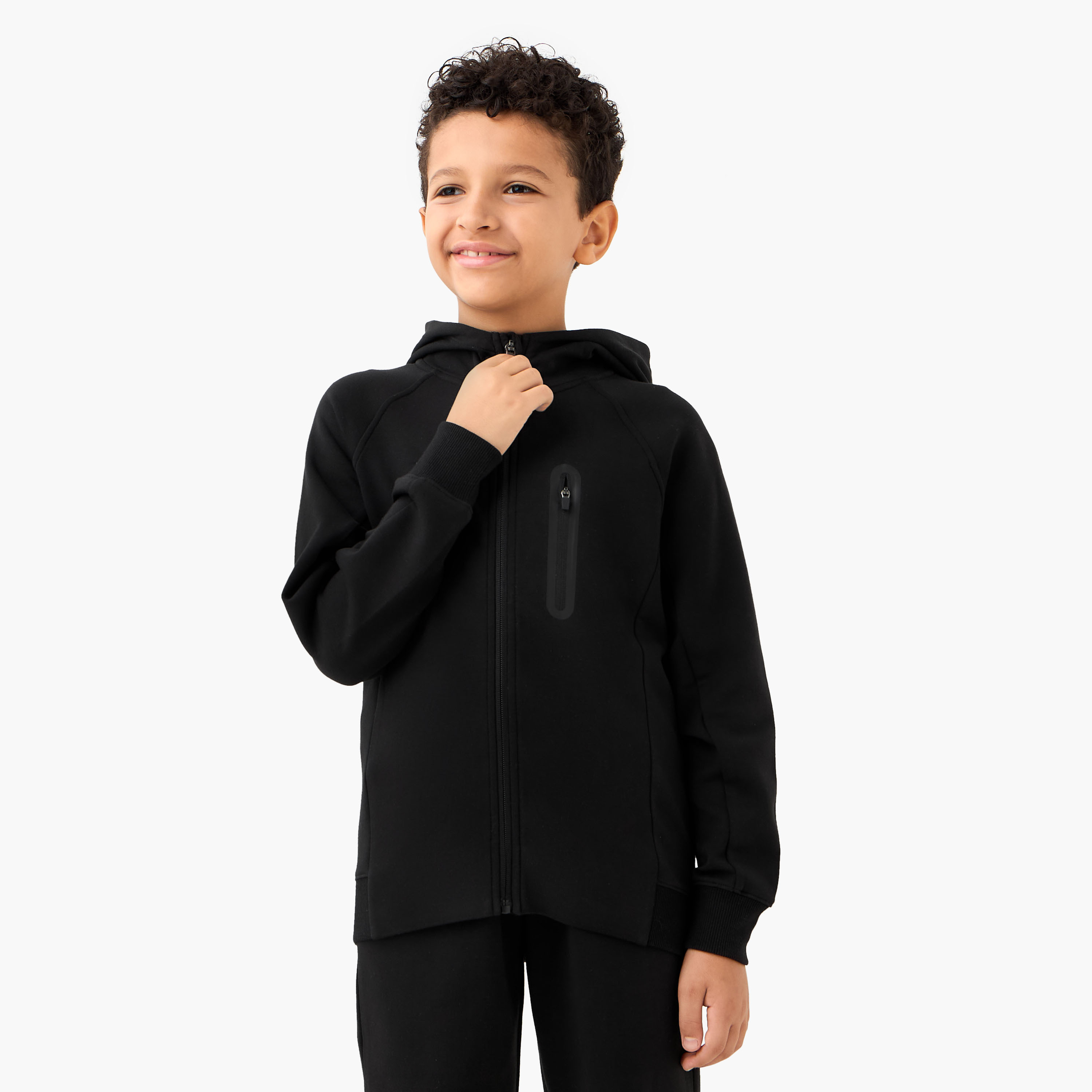 Juniors Solid Zip Through Hoodie and Joggers Set-boys-clothing-setsandcoords-image-2