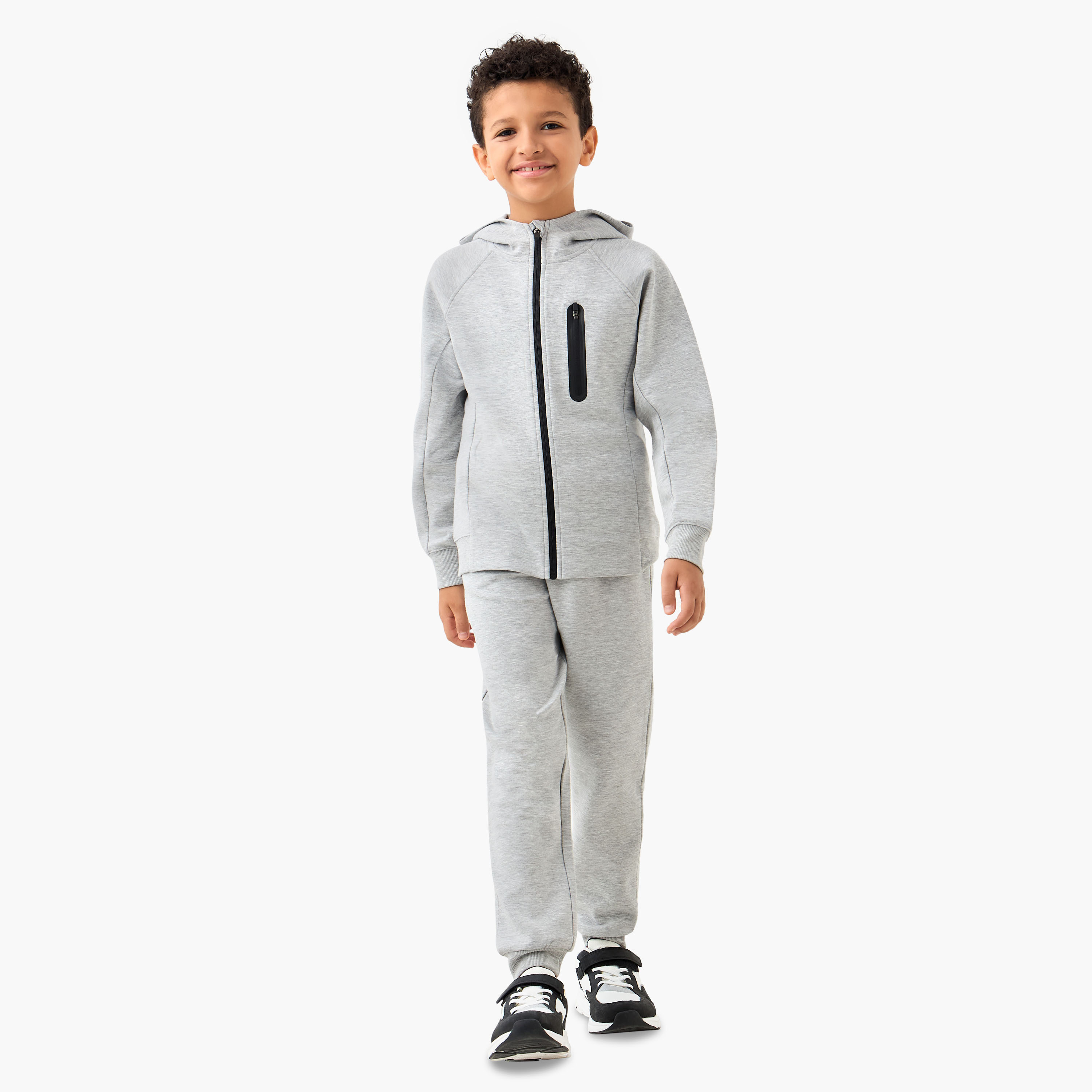 Juniors Solid Zip Through Hoodie and Joggers Set-boys-clothing-setsandcoords-image-1