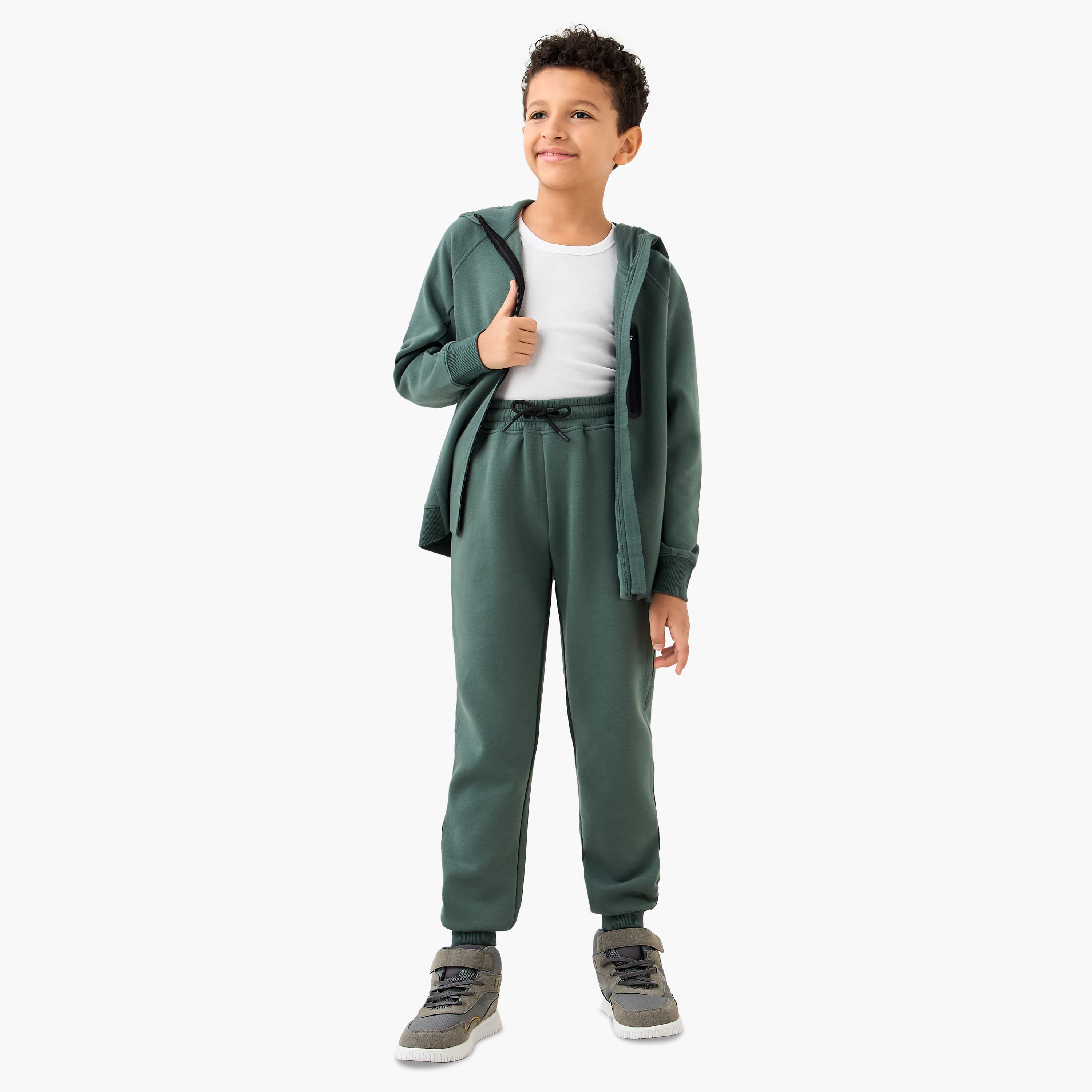 Juniors Solid Zip Through Hoodie and Joggers Set-boys-clothing-setsandcoords-image-1