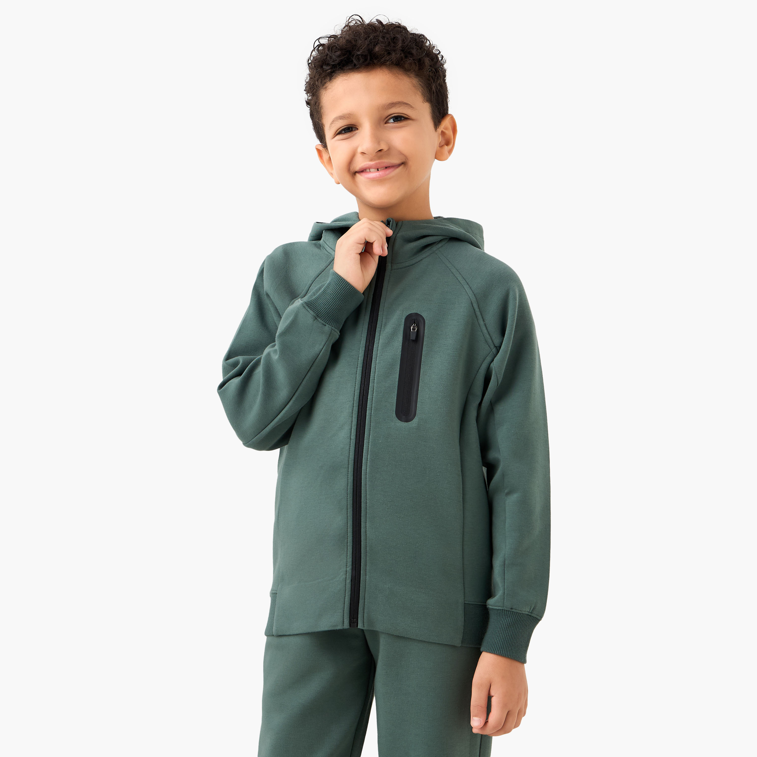 Juniors Solid Zip Through Hoodie and Joggers Set-boys-clothing-setsandcoords-image-2