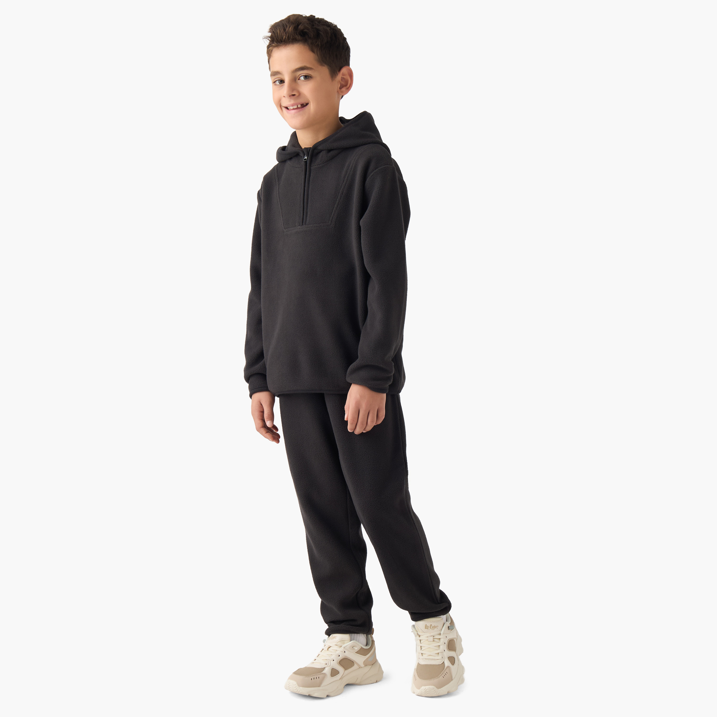 Juniors Boys Sweatshirt and Joggers Set with Half Zip - Polyester - Long Sleeves - Hood-boys-clothing-setsandcoords-image-1