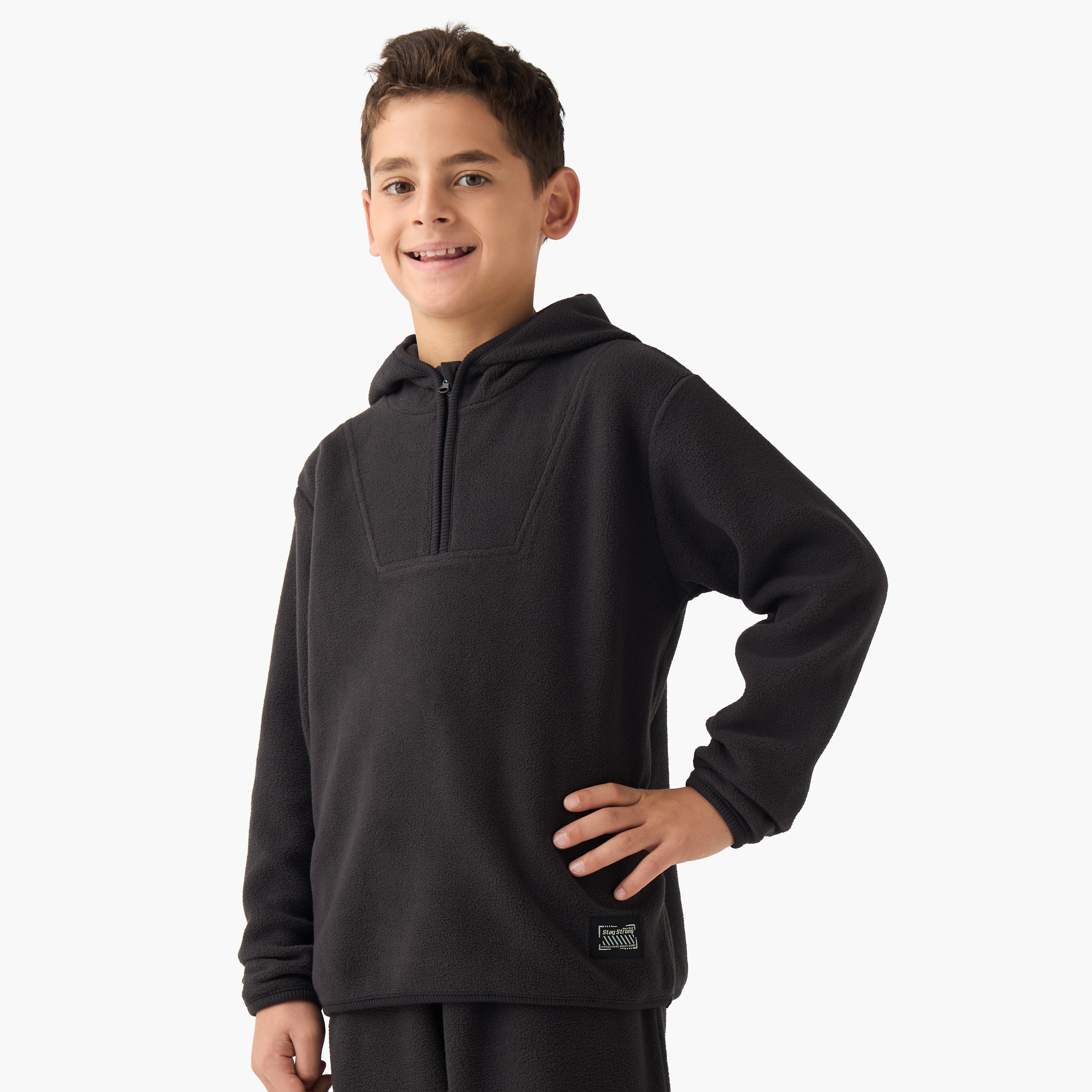 Juniors Boys Sweatshirt and Joggers Set with Half Zip - Polyester - Long Sleeves - Hood-boys-clothing-setsandcoords-image-2