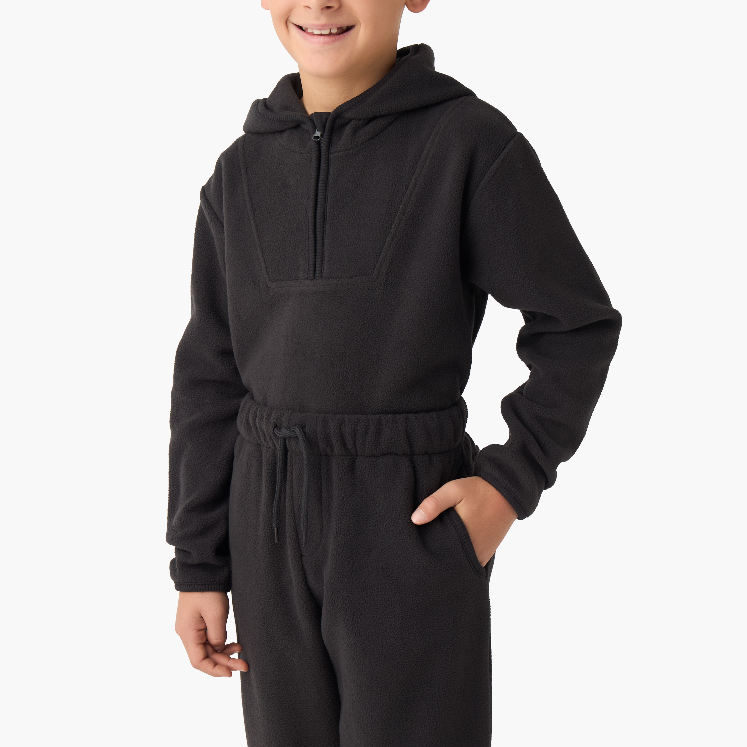 Juniors Boys Sweatshirt and Joggers Set with Half Zip - Polyester - Long Sleeves - Hood-boys-clothing-setsandcoords-image-5