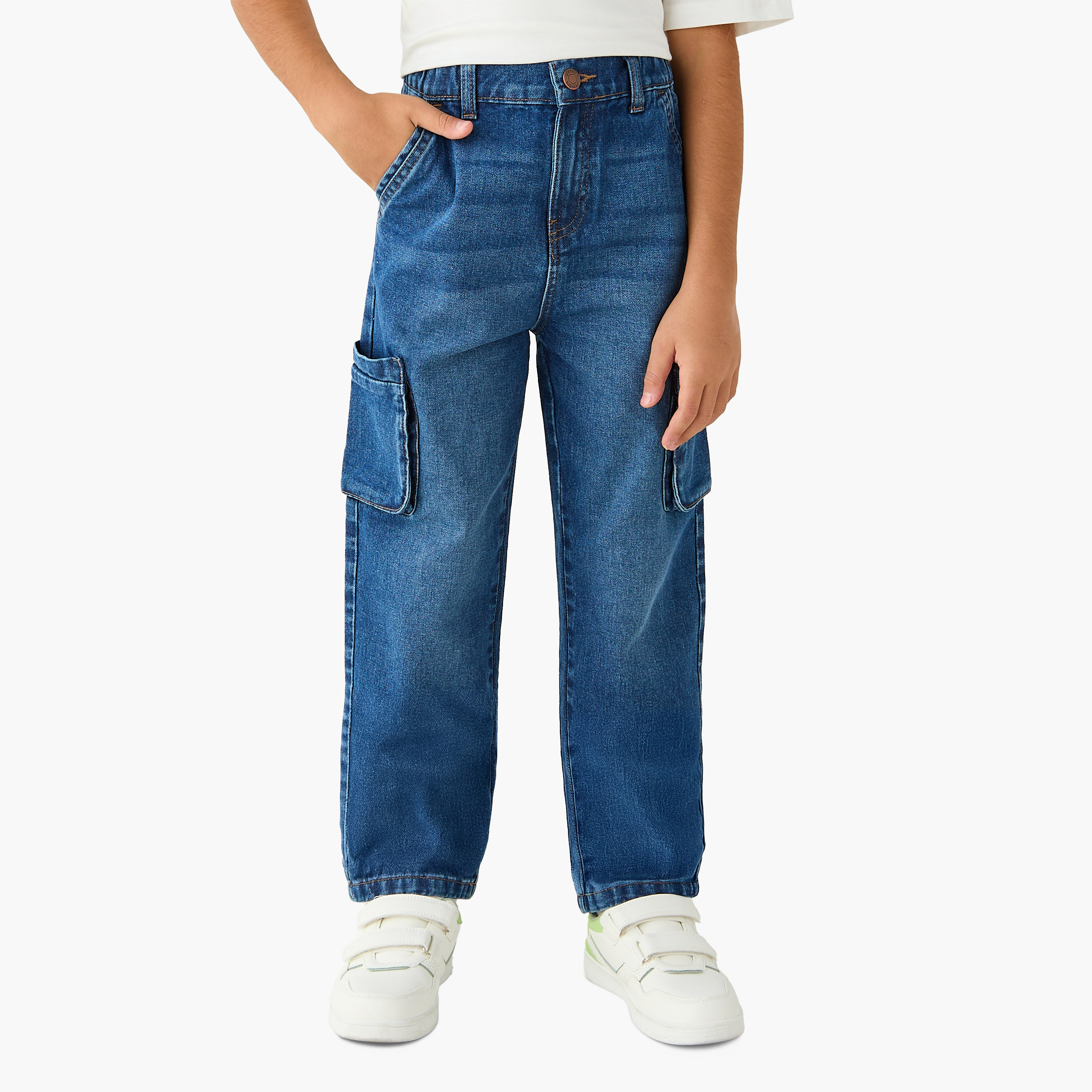 Juniors Boys Cargo Jeans – Denim – Button Waist-boys-clothing-bottoms-jeans-image-1