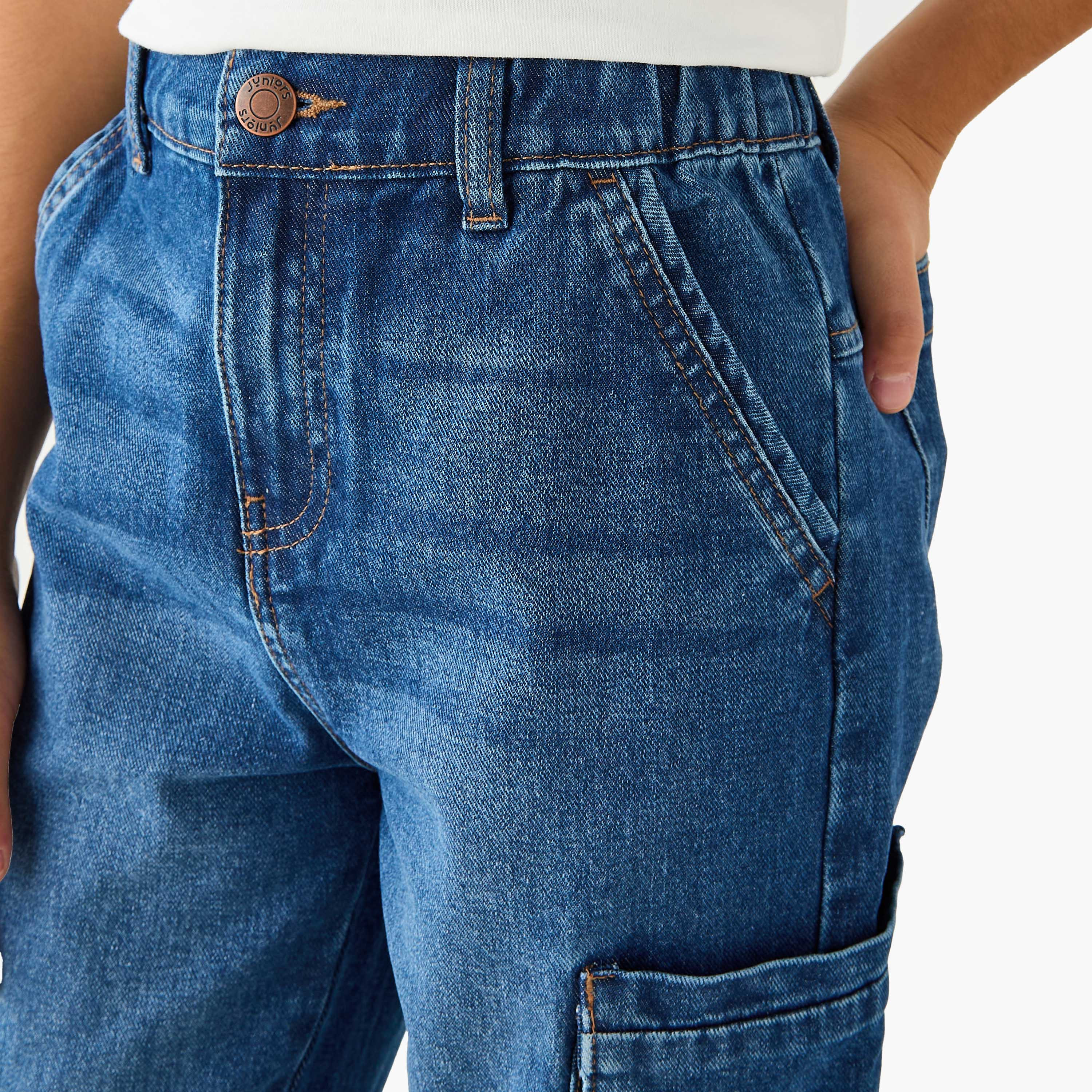 Juniors Boys Cargo Jeans – Denim – Button Waist-boys-clothing-bottoms-jeans-image-4