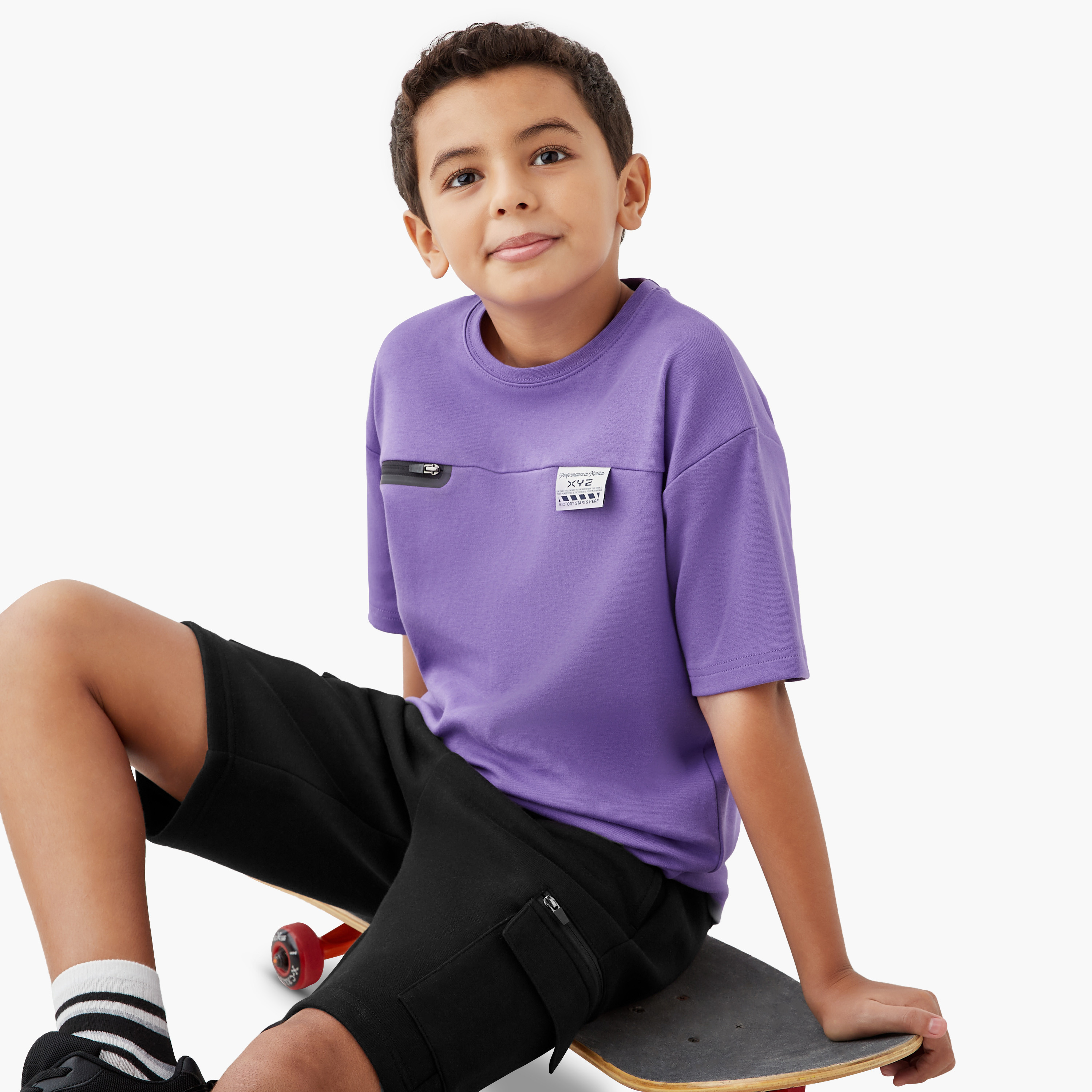 XYZ Logo Applique T-shirt with Short Sleeves and Chest Pocket-sports-boys-clothing-tops-image-1