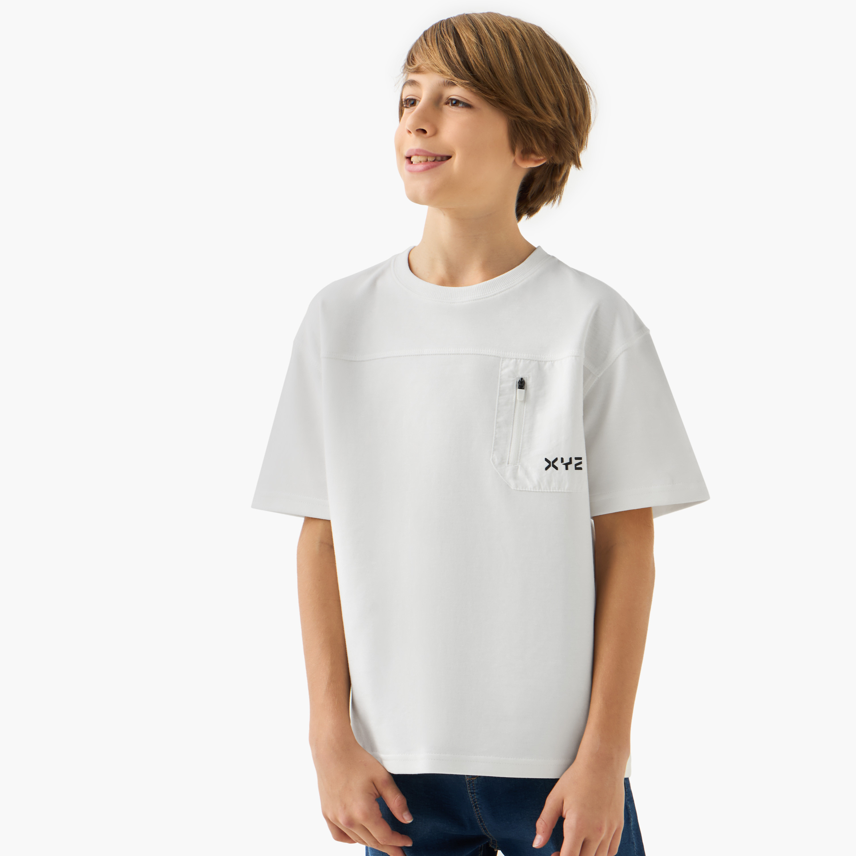 XYZ Solid T-shirt with Pocket Detail and Short Sleeves-boys-clothing-sportswear-tops-image-1