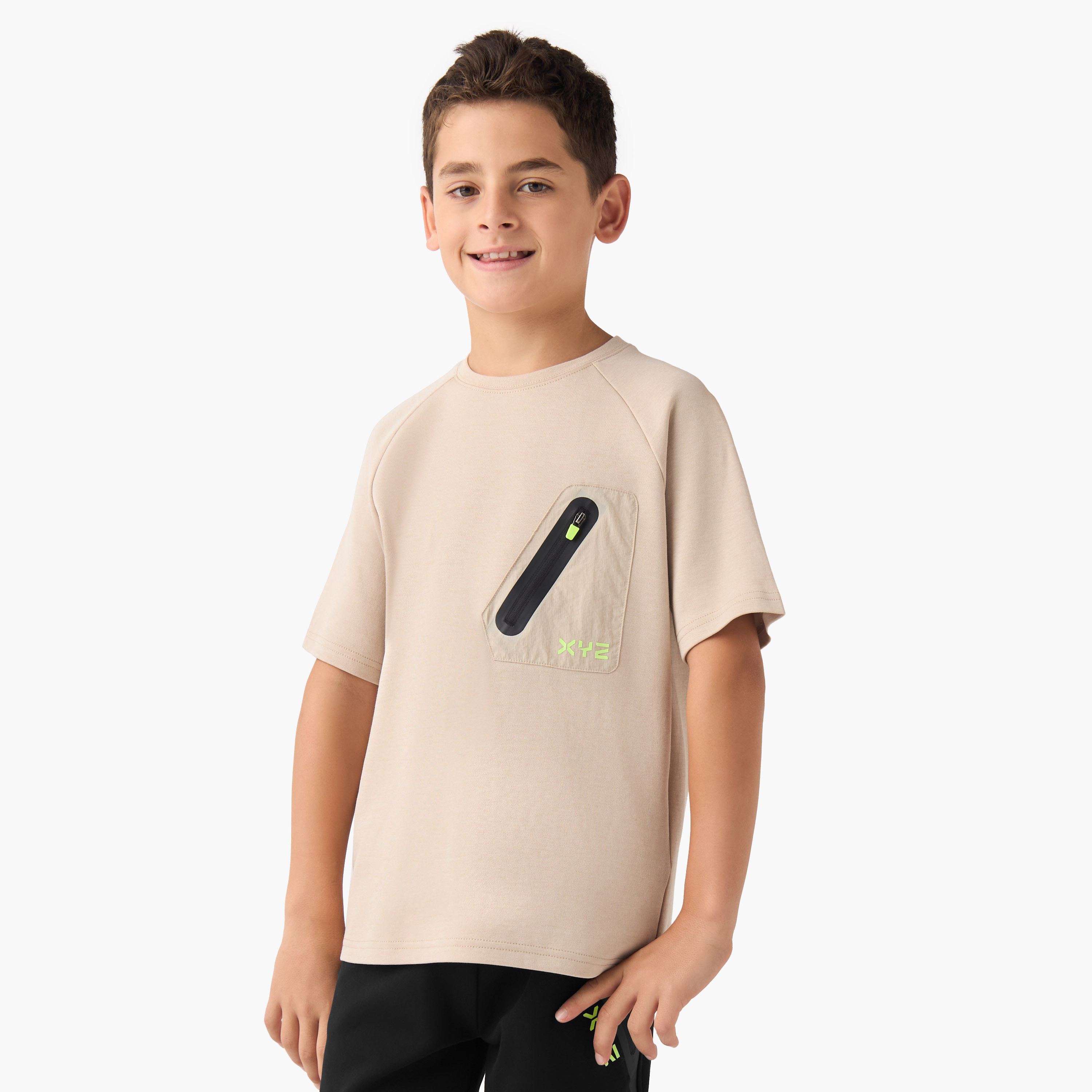 XYZ Boys' Crew Neck T-shirt with Pocket - Cotton Blend - Short Sleeves-sports-boys-clothing-tops-image-1