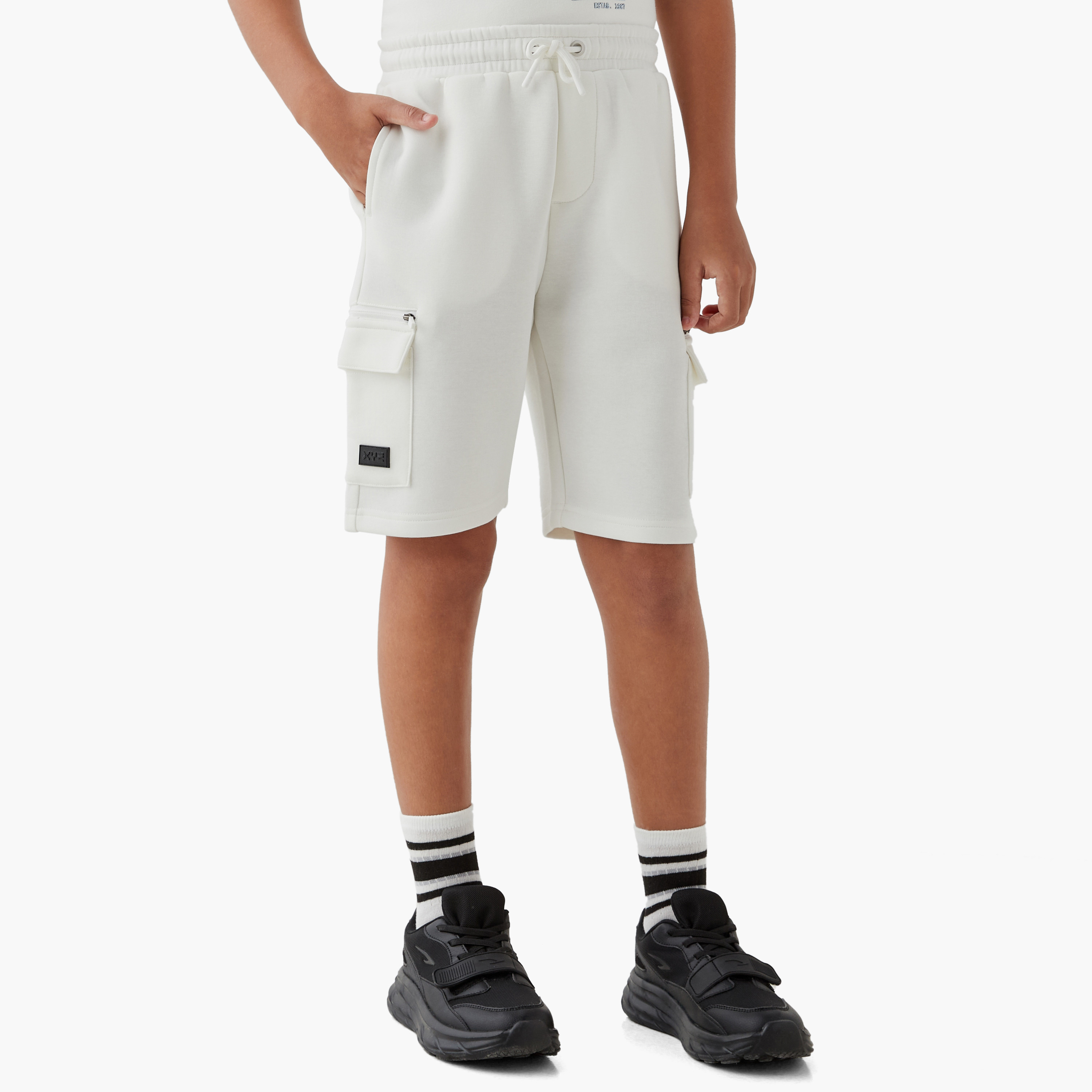 XYZ Solid Cargo Shorts with Drawstring Closure-sports-boys-clothing-bottoms-shorts-image-1
