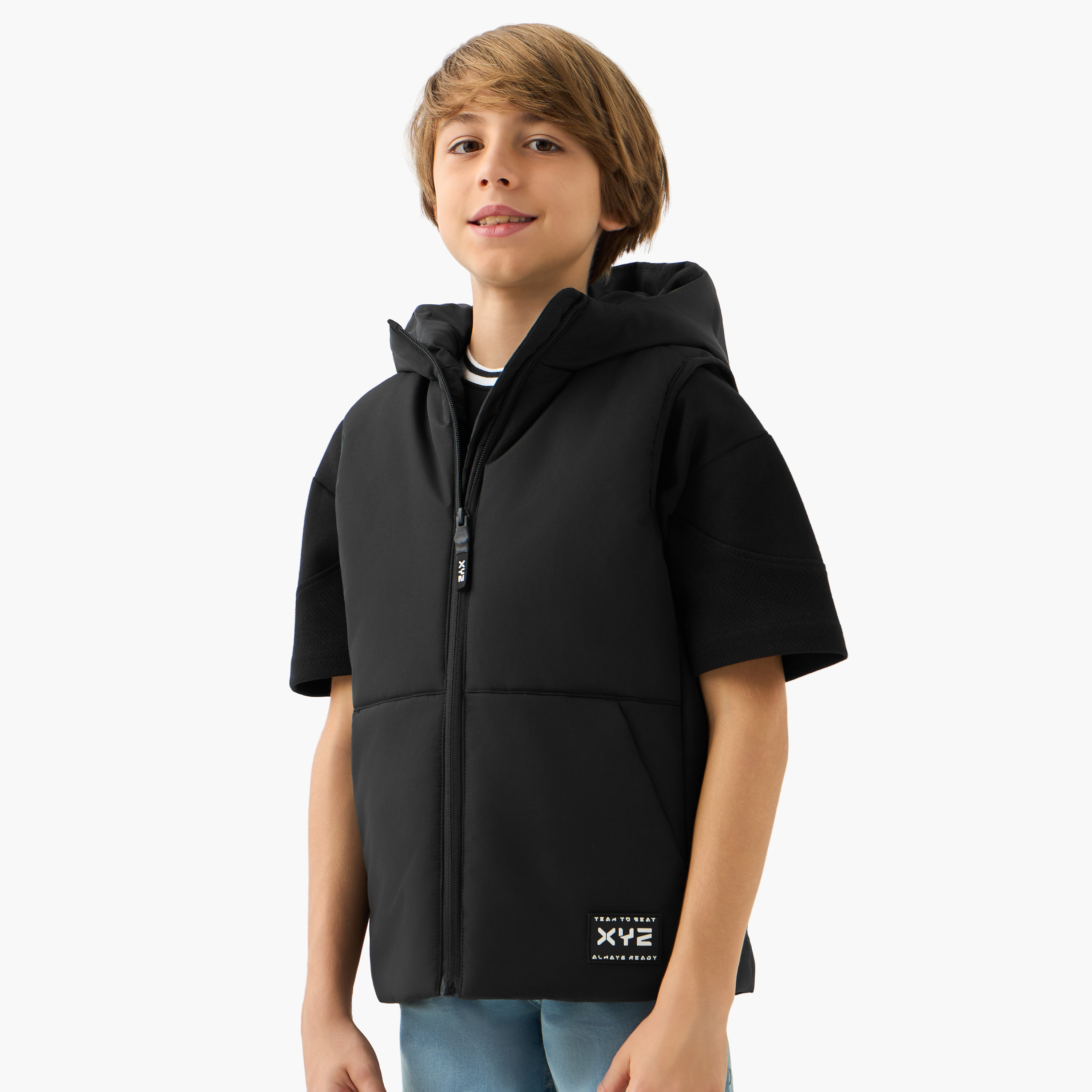 XYZ Hooded Padded Jacket with Pockets and Zip Closure-sports-boys-clothing-jackets-image-1