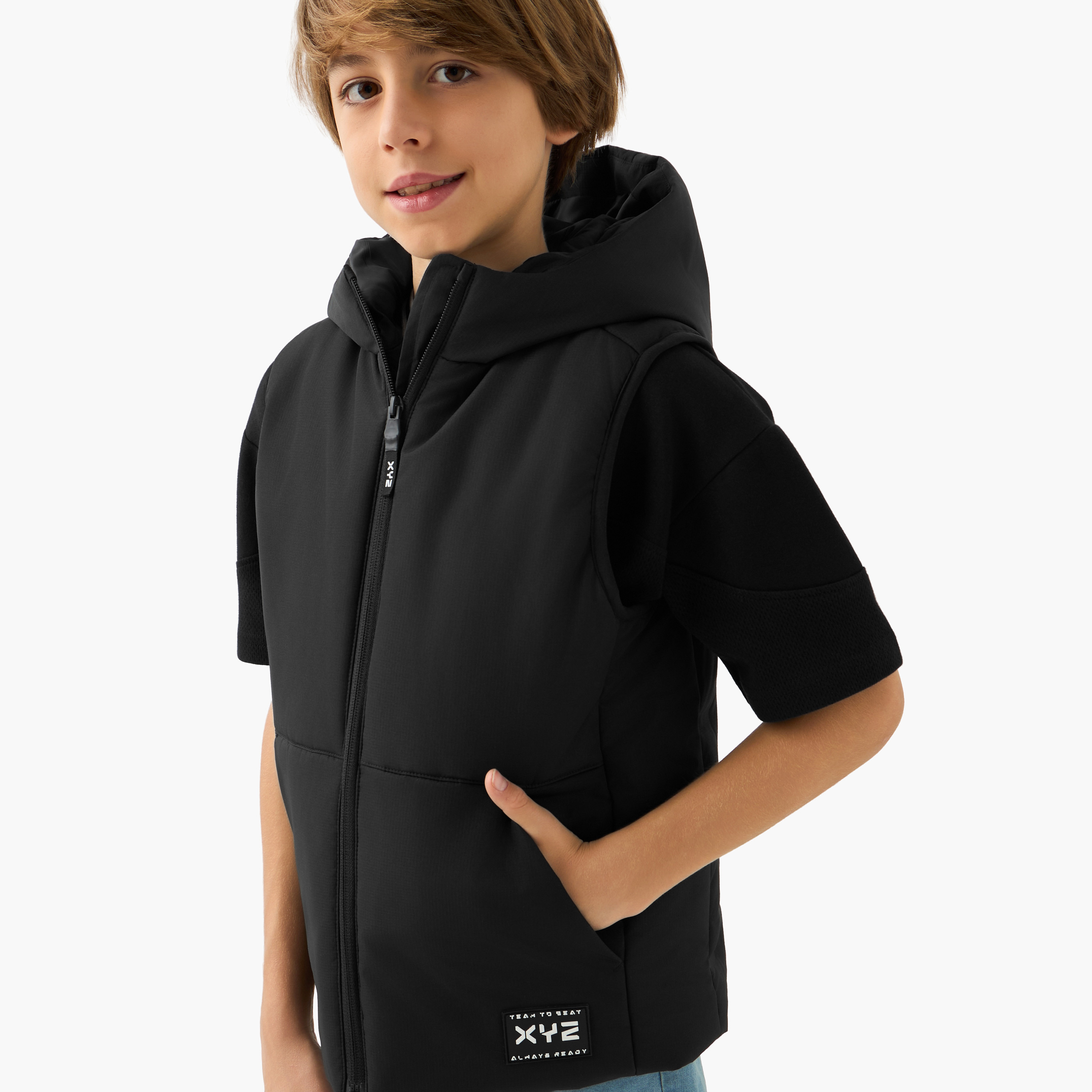 XYZ Hooded Padded Jacket with Pockets and Zip Closure-sports-boys-clothing-jackets-image-4