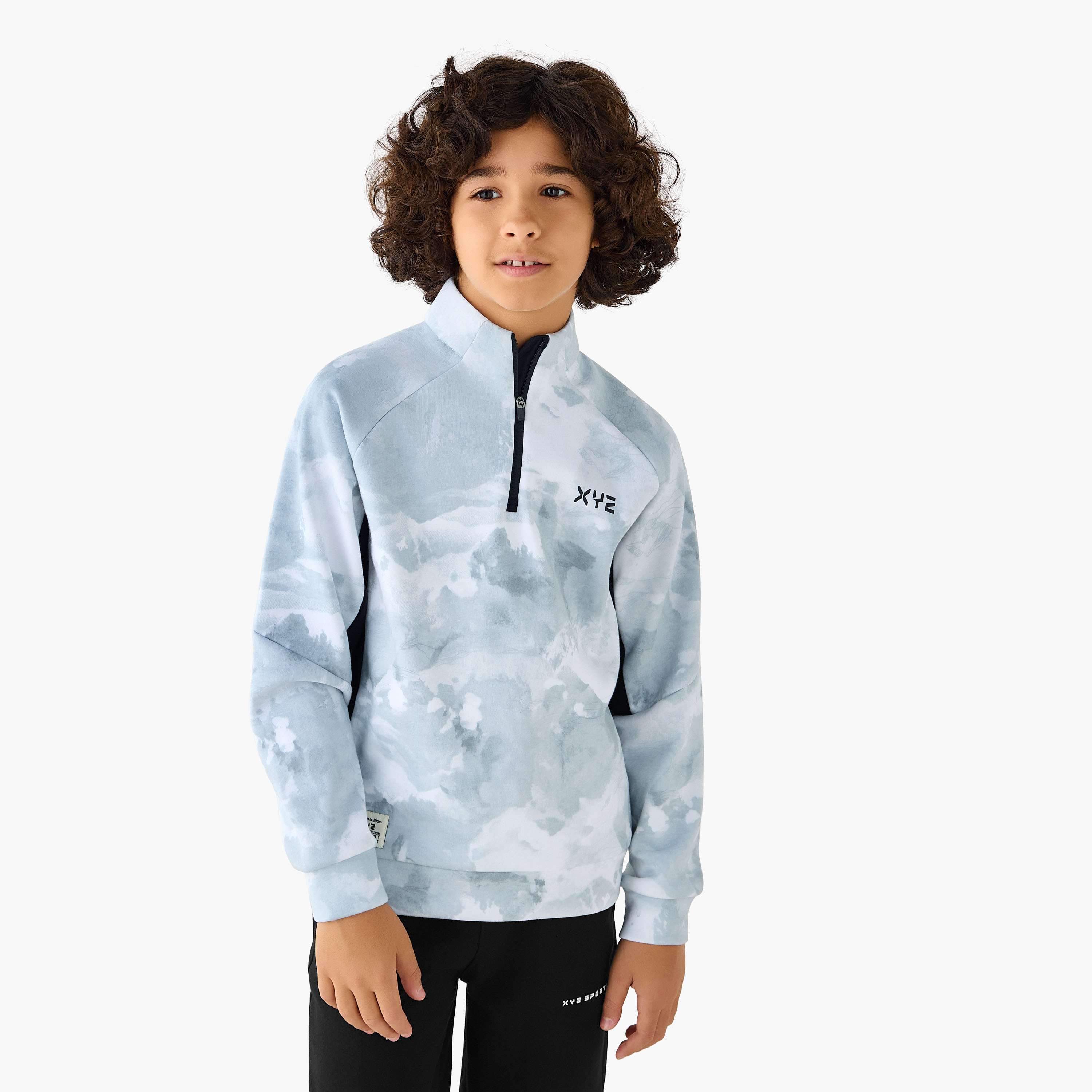 XYZ Printed Long Sleeves Sweatshirt with Zip Closure-boys-clothing-sweatshirts-image-1