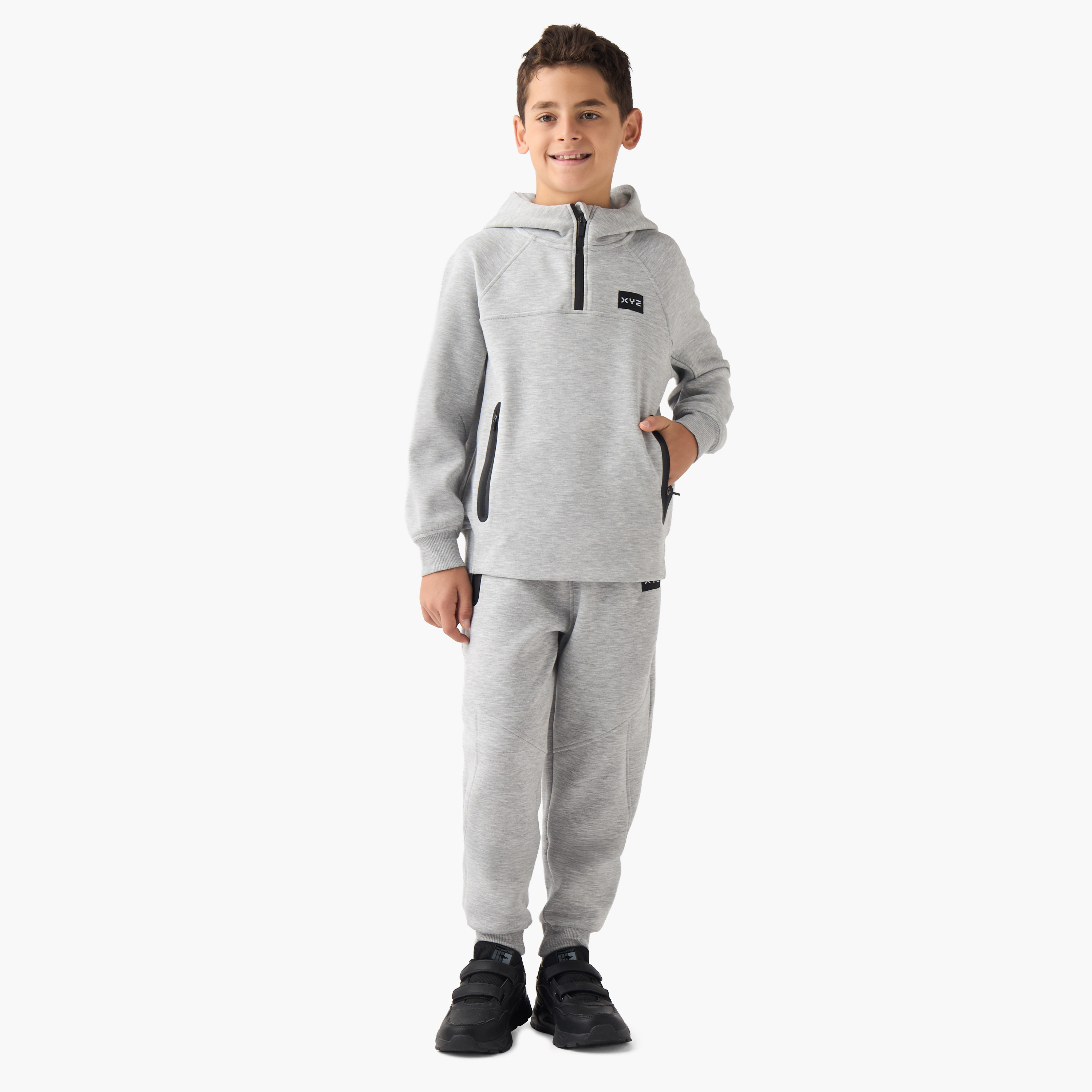 XYZ Boys Sweatshirt and Joggers Set with Half-Zip - Polyester Blend - Long Sleeves - Hood-boys-clothing-sportswear-sets-image-1