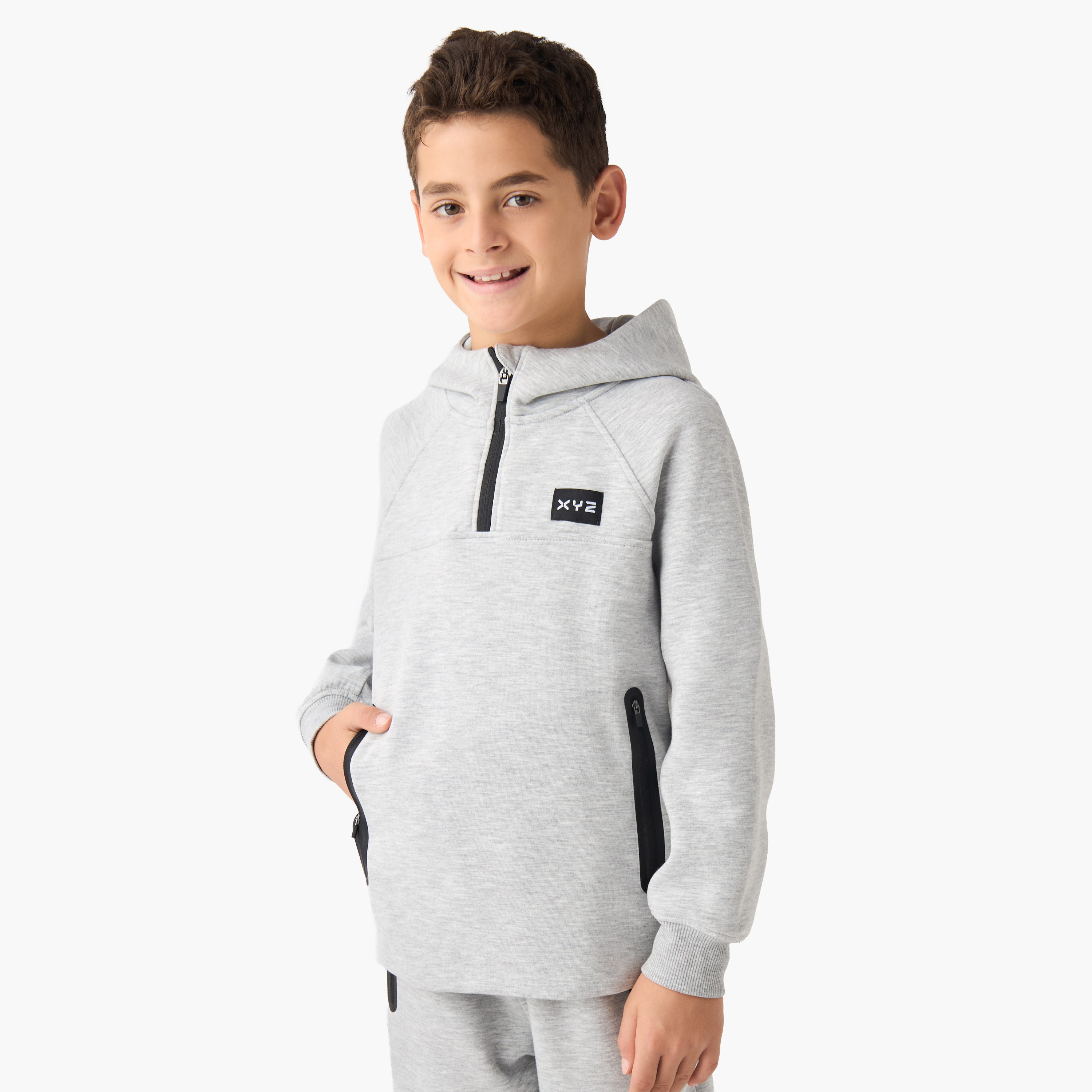 XYZ Boys Sweatshirt and Joggers Set with Half-Zip - Polyester Blend - Long Sleeves - Hood-boys-clothing-sportswear-sets-image-2