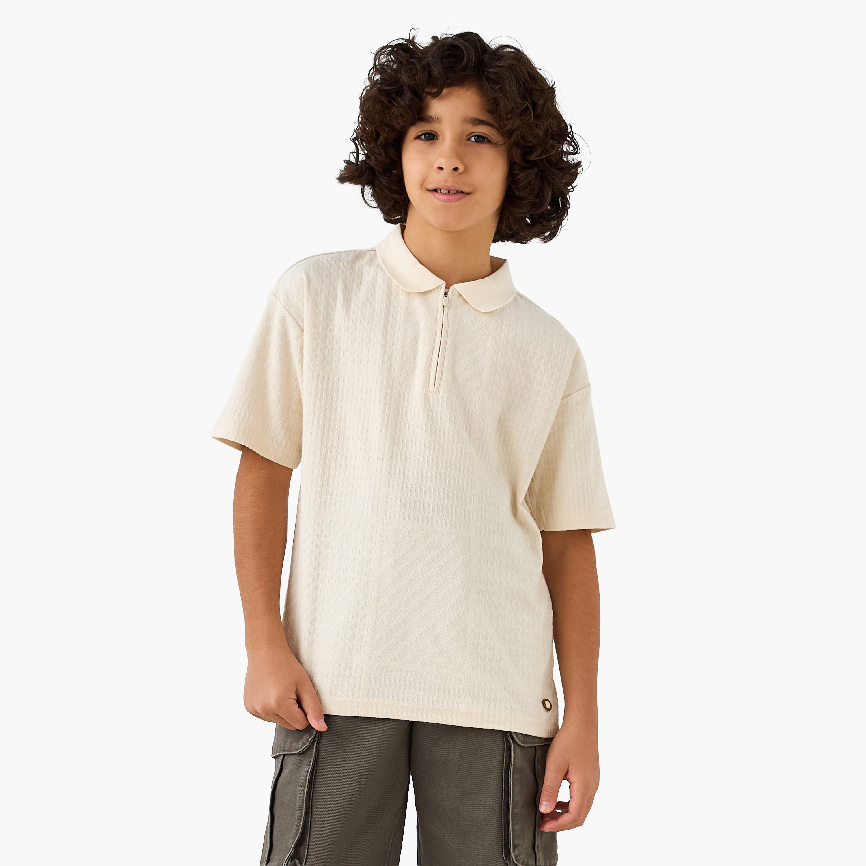 Eligo Textured Polo T-shirt with Short Sleeves-boys-clothing-tshirtsandpolos-image-1