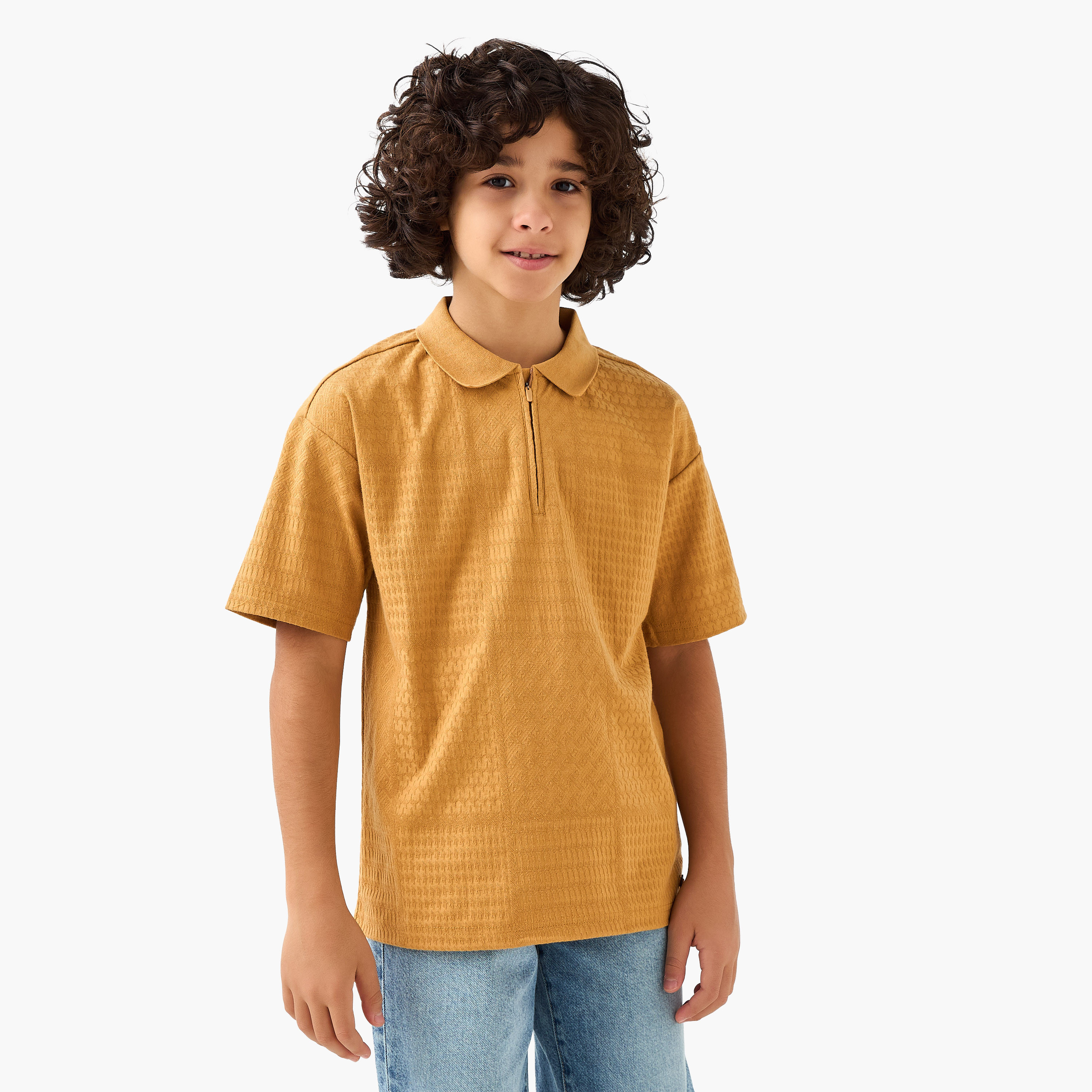 Eligo Textured Polo T-shirt with Short Sleeves-boys-clothing-tshirtsandpolos-image-1