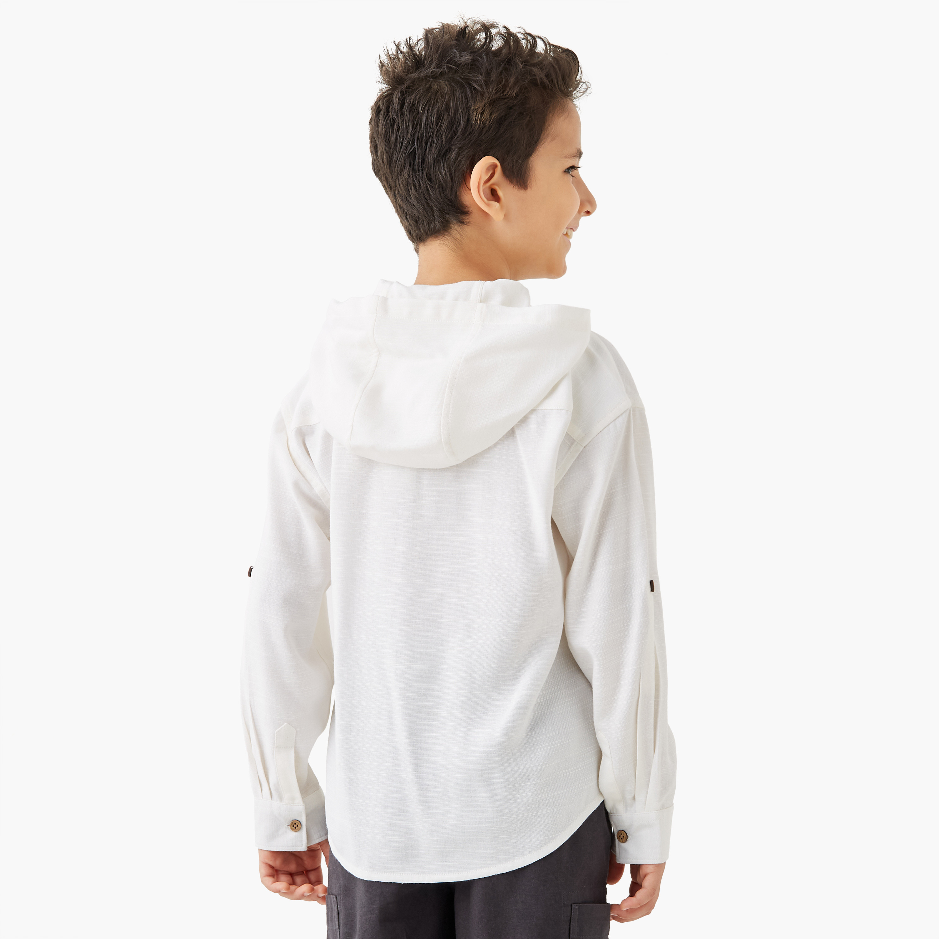 Eligo Solid Hooded Shirt with Long Sleeves and Kangaroo Pockets-boys-clothing-shirts-image-3