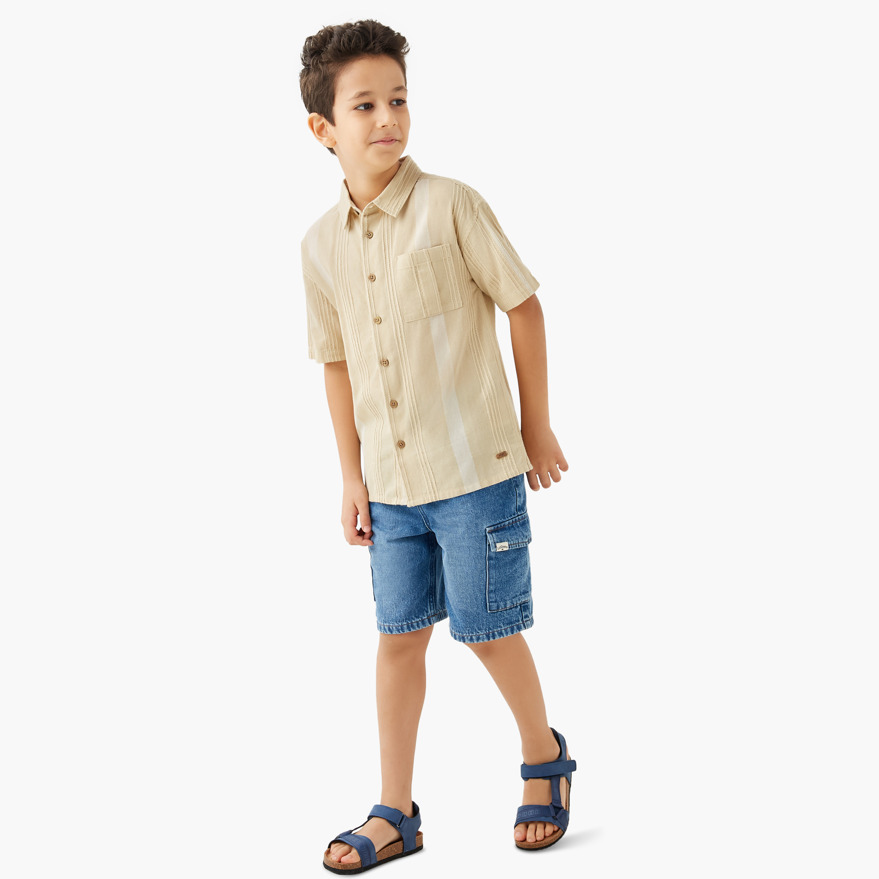 Eligo Striped Collared Shirt with Pocket and Short Sleeves-boys-clothing-shirts-image-2