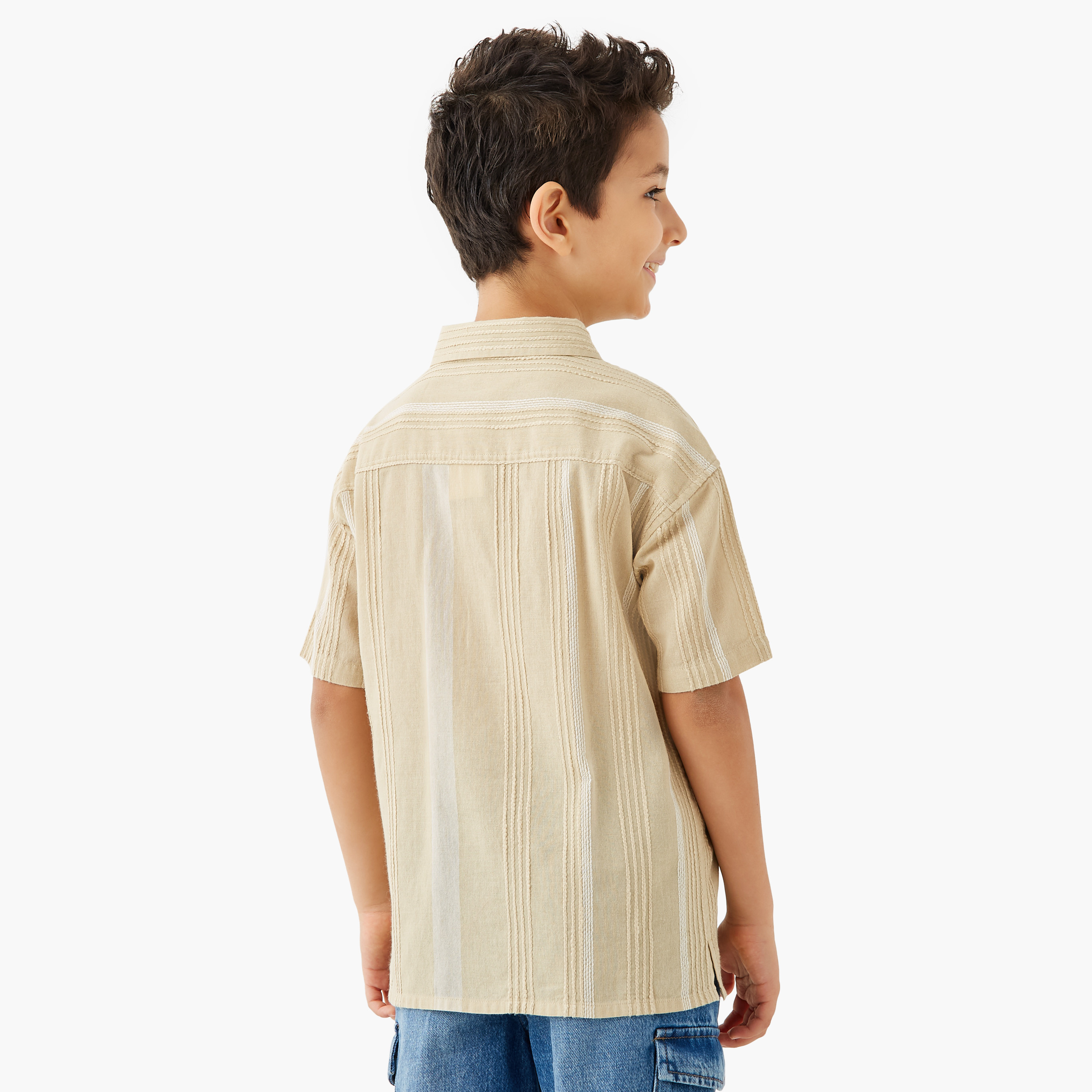 Eligo Striped Collared Shirt with Pocket and Short Sleeves-boys-clothing-shirts-image-3