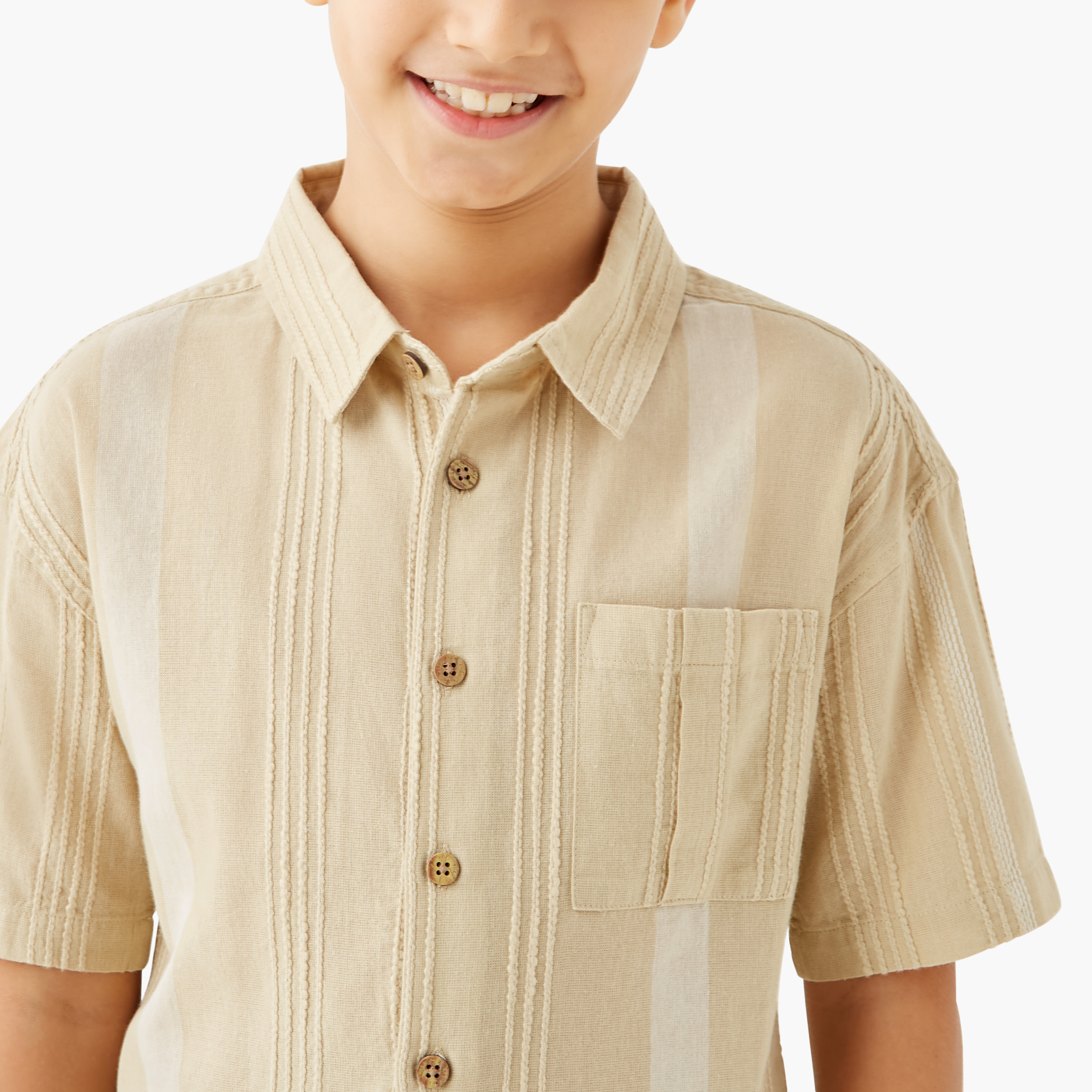 Eligo Striped Collared Shirt with Pocket and Short Sleeves-boys-clothing-shirts-image-4