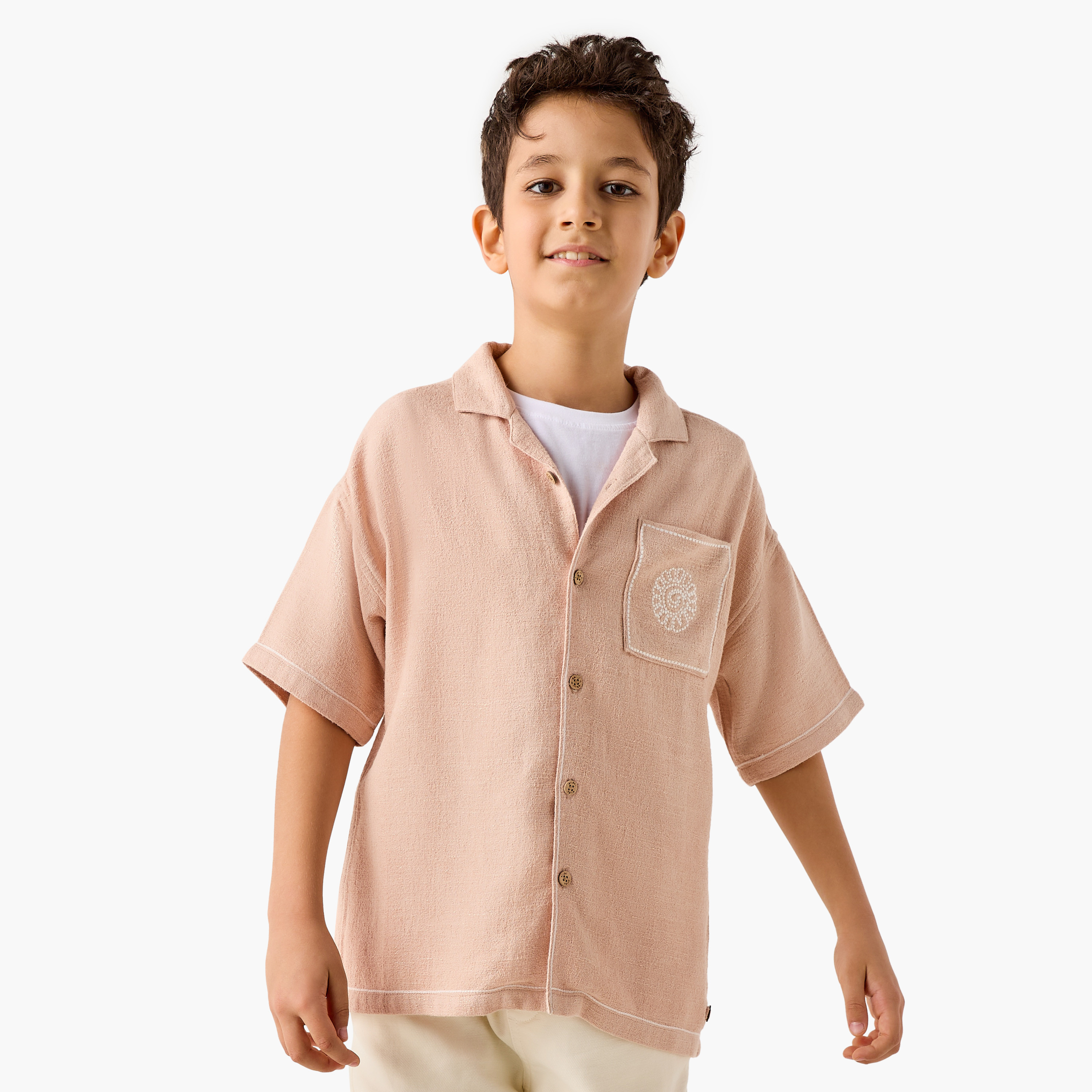 Eligo Textured Shirt with Short Sleeves and Chest Pocket-boys-clothing-shirts-image-1