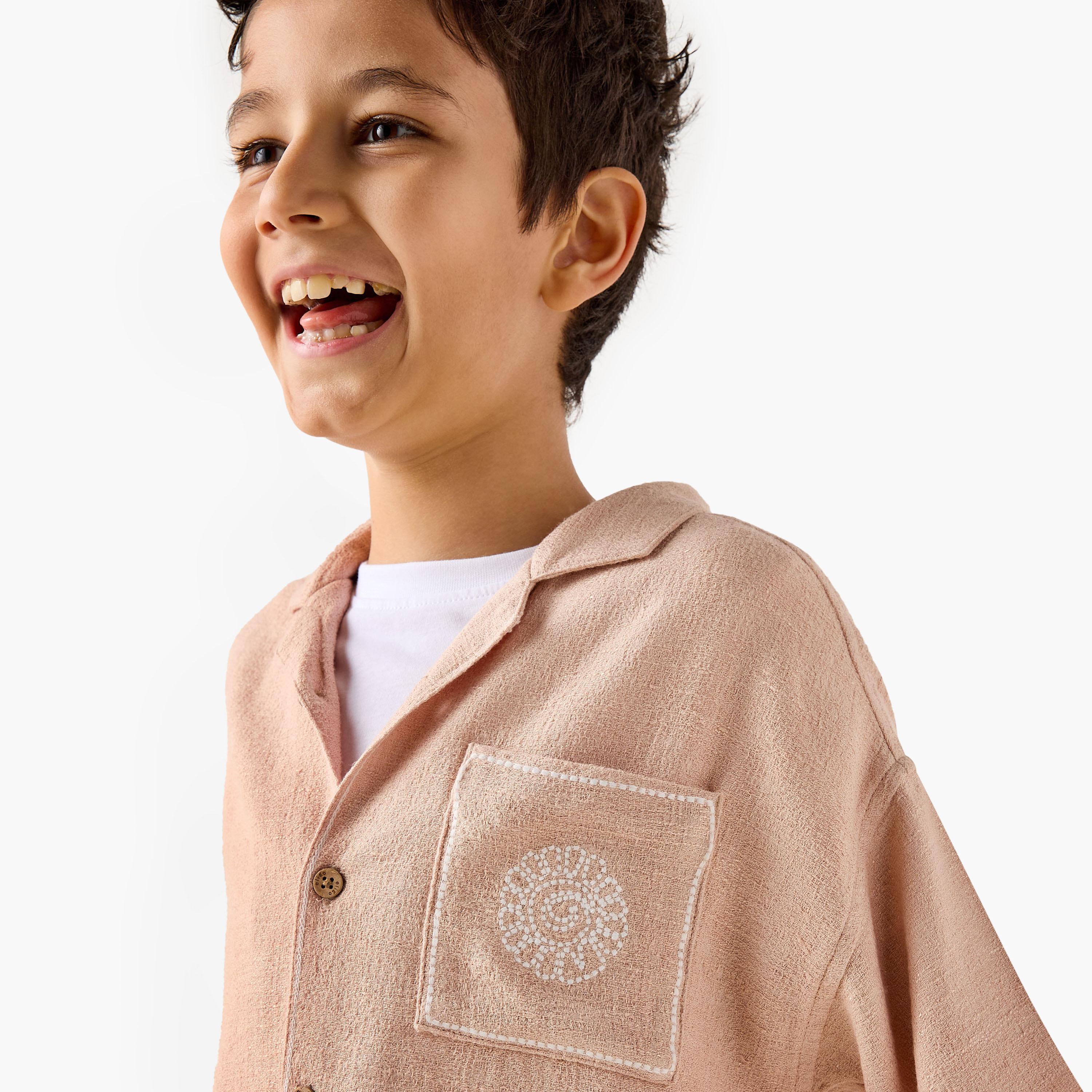 Eligo Textured Shirt with Short Sleeves and Chest Pocket-boys-clothing-shirts-image-4
