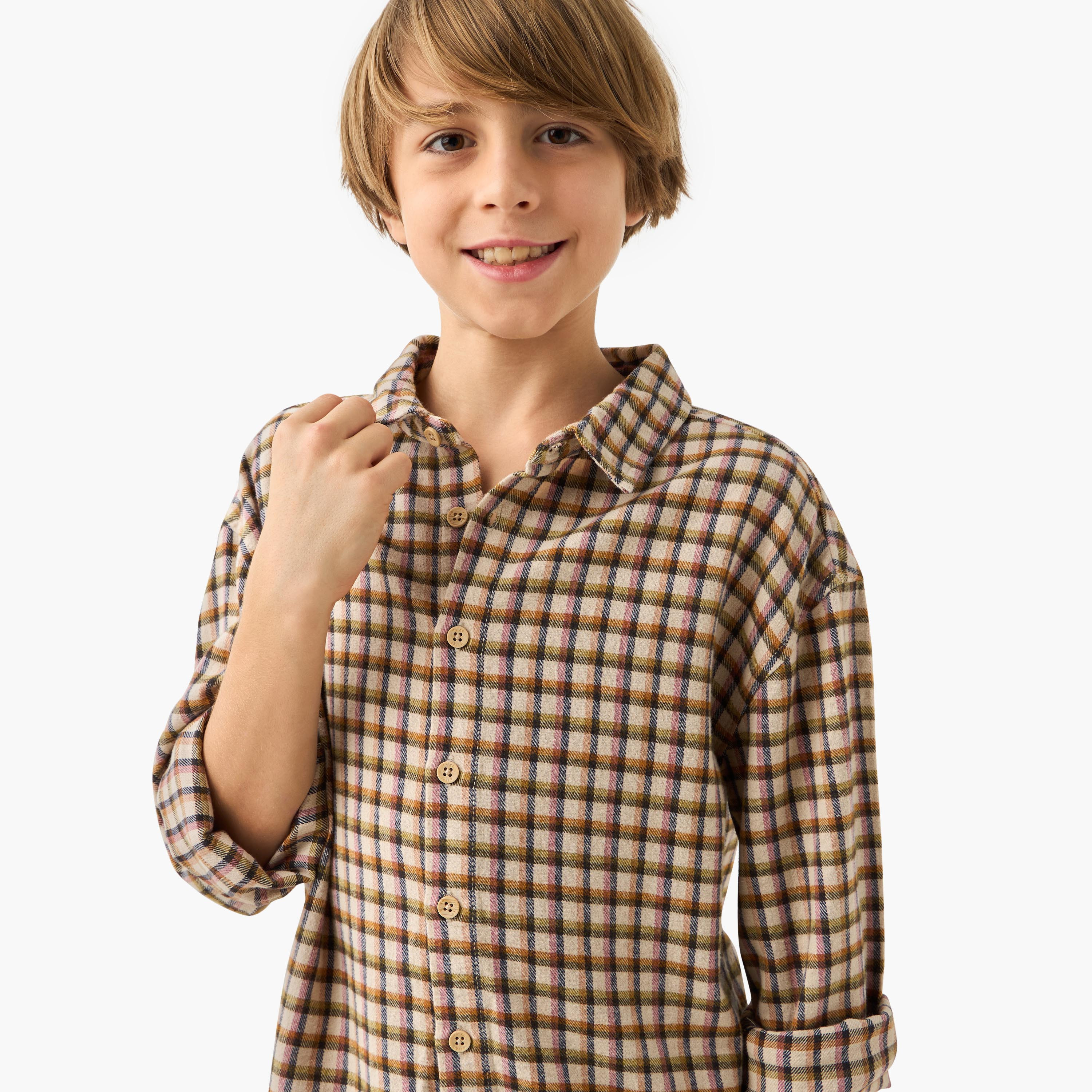 Eligo Checked Shirt with Collar and Long Sleeves-boys-clothing-shirts-image-4