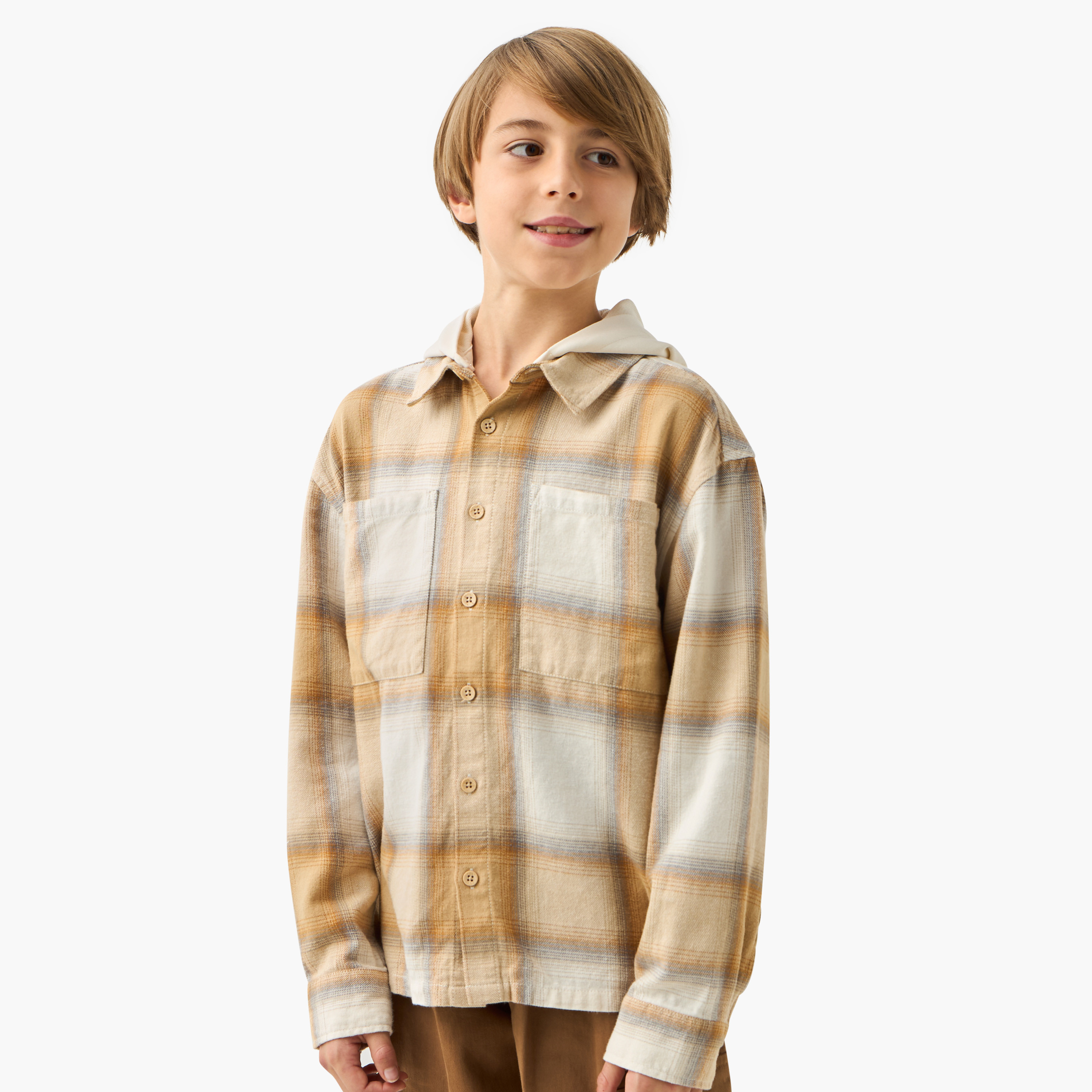 Eligo Checked Shirt with Hood and Long Sleeves-boys-clothing-shirts-image-1