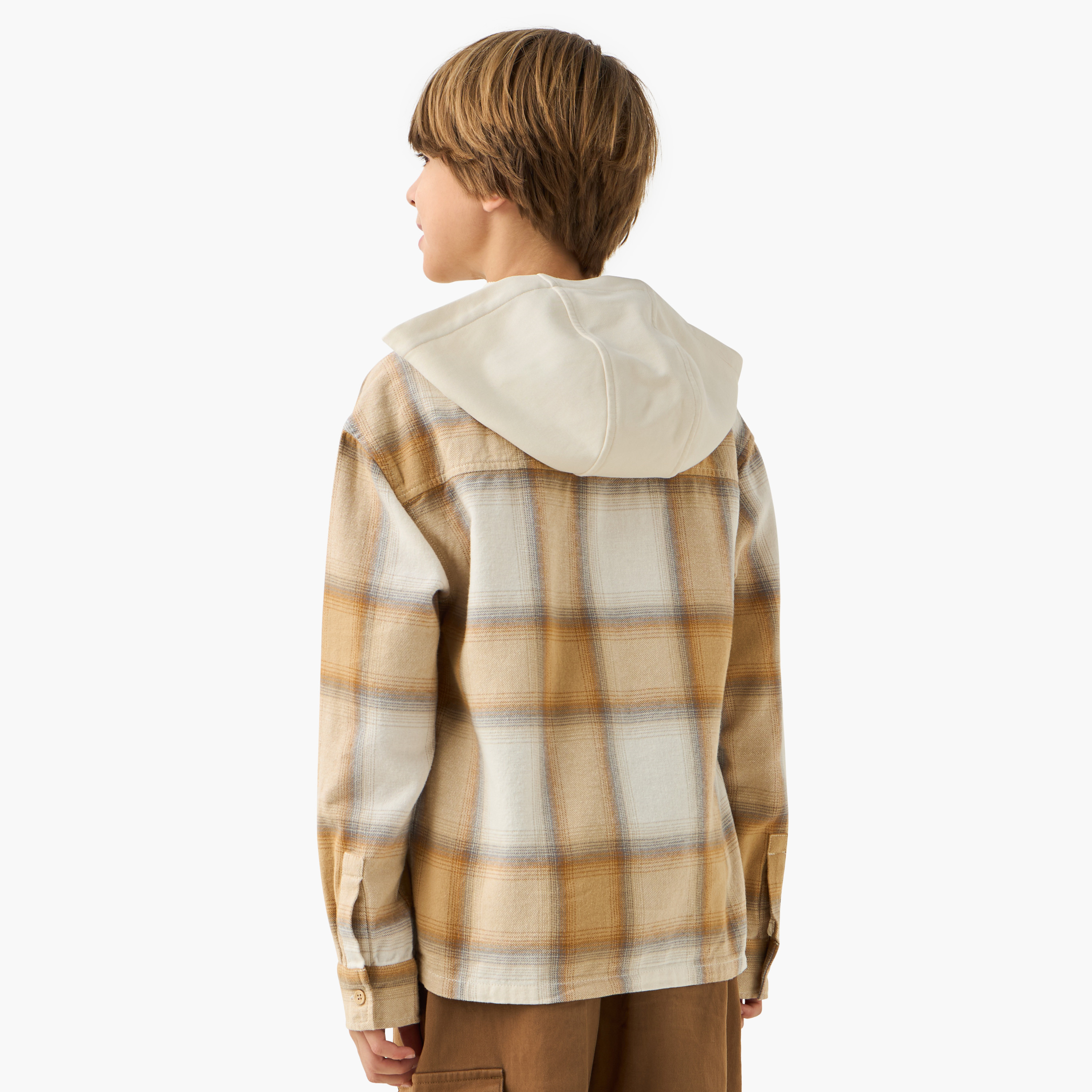 Eligo Checked Shirt with Hood and Long Sleeves-boys-clothing-shirts-image-3