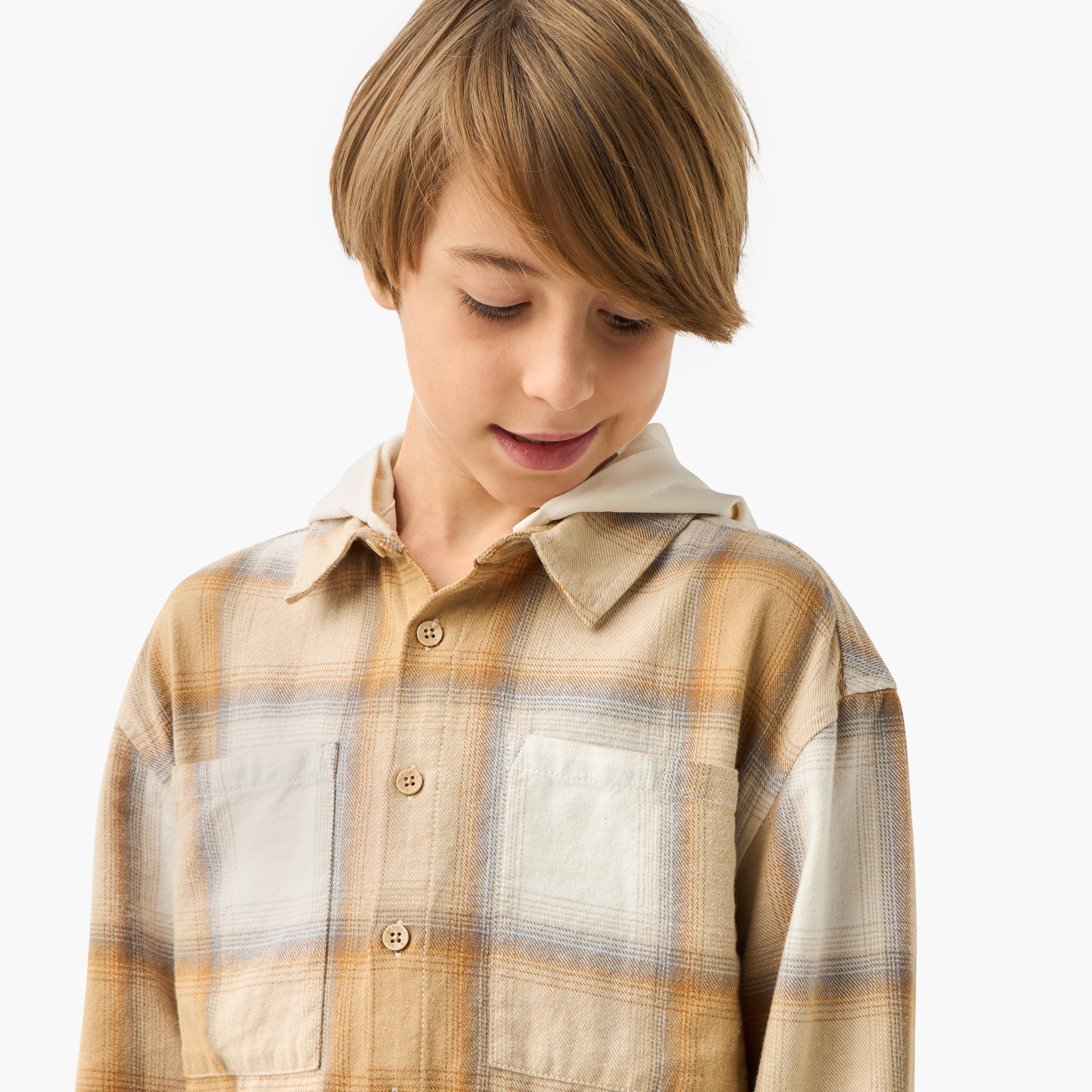 Eligo Checked Shirt with Hood and Long Sleeves-boys-clothing-shirts-image-4