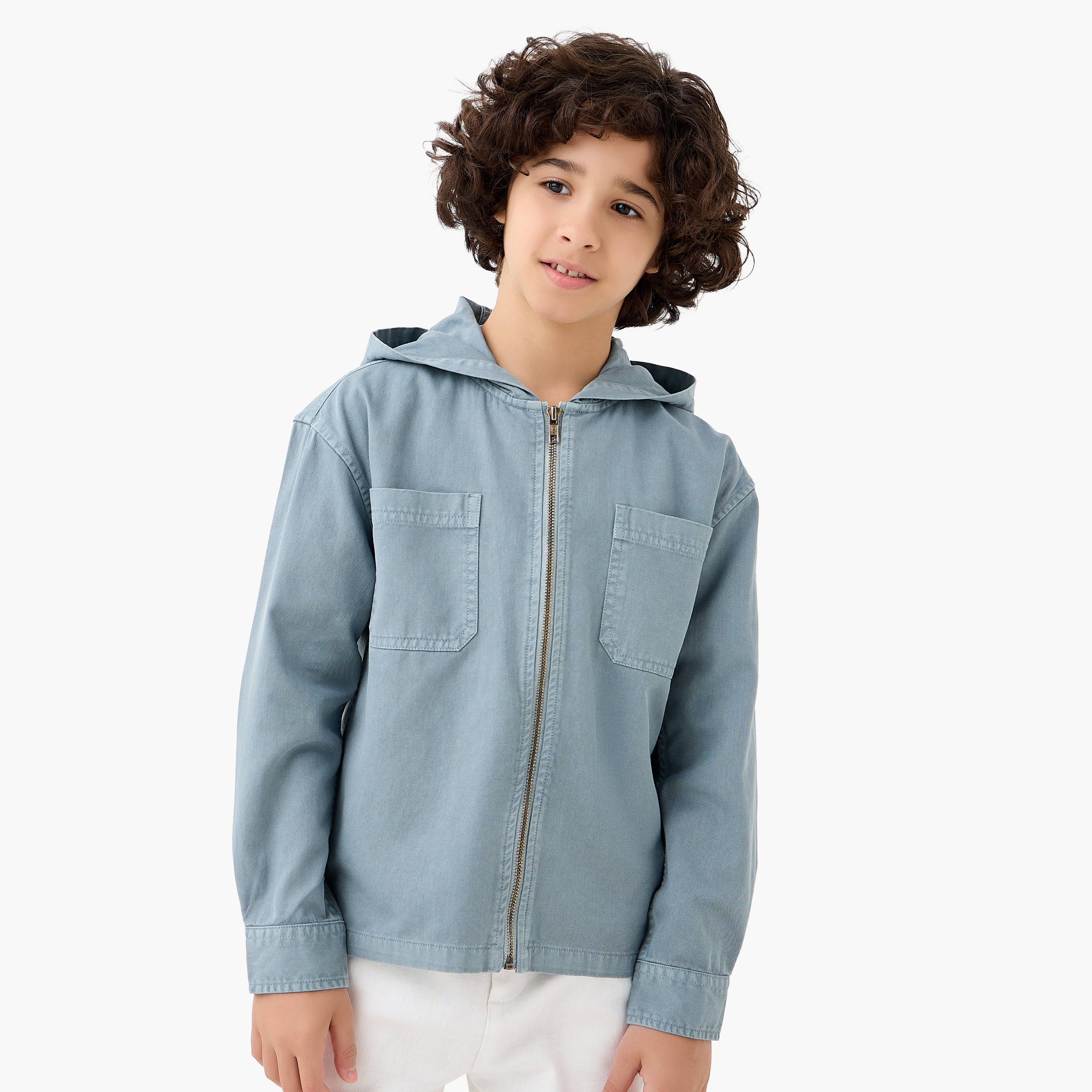 Eligo Long Sleeve Hooded Zip-Through Shirt with Chest Pocket-boys-clothing-shirts-image-1