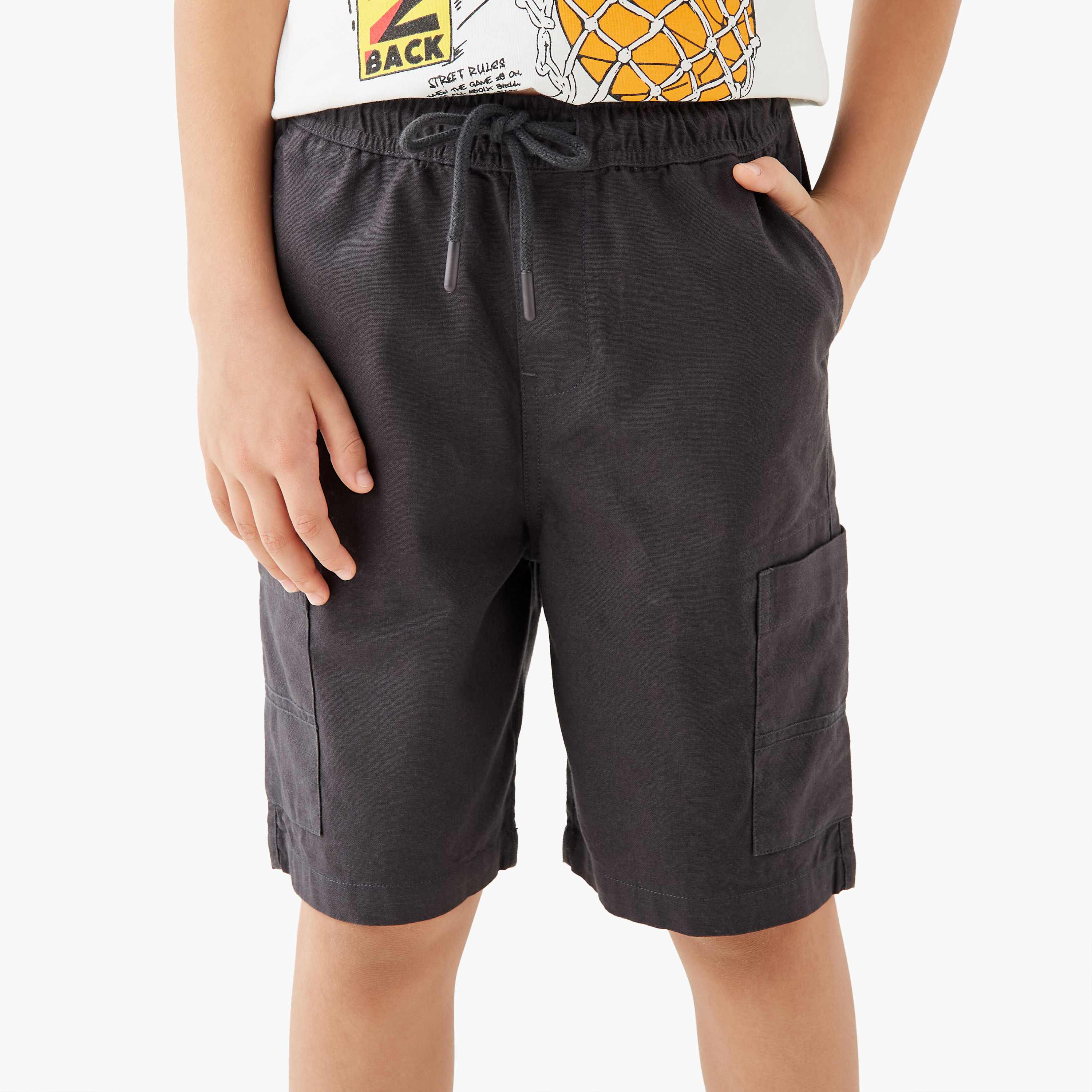 Eligo Solid Cargo Shorts with Drawstring Closure-boys-clothing-bottoms-shorts-image-1