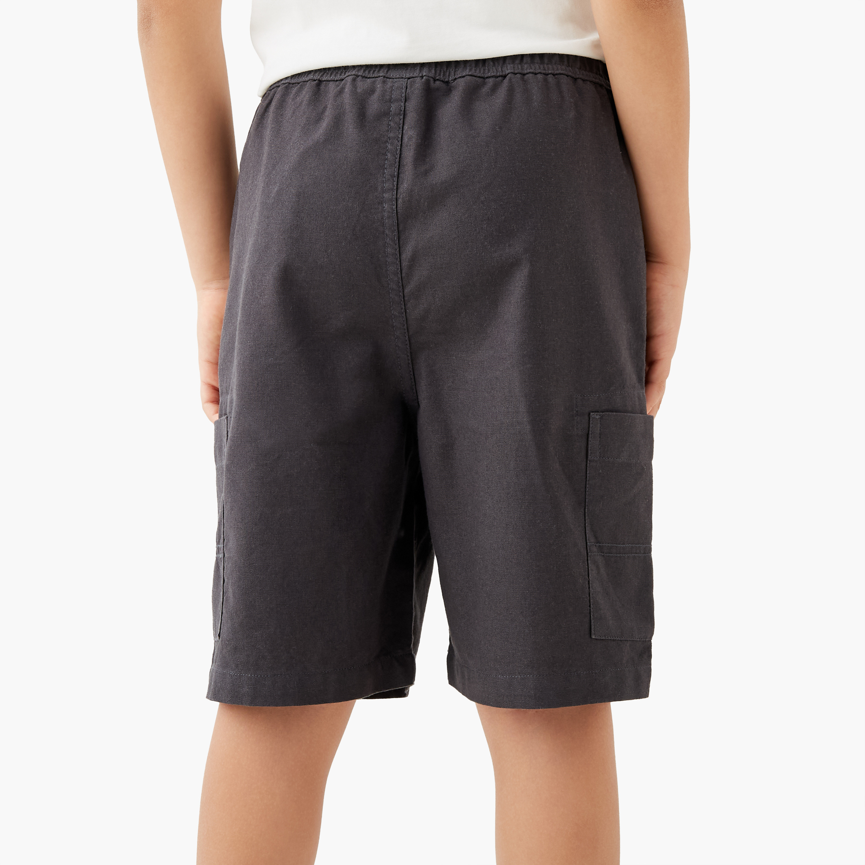 Eligo Solid Cargo Shorts with Drawstring Closure-boys-clothing-bottoms-shorts-image-3