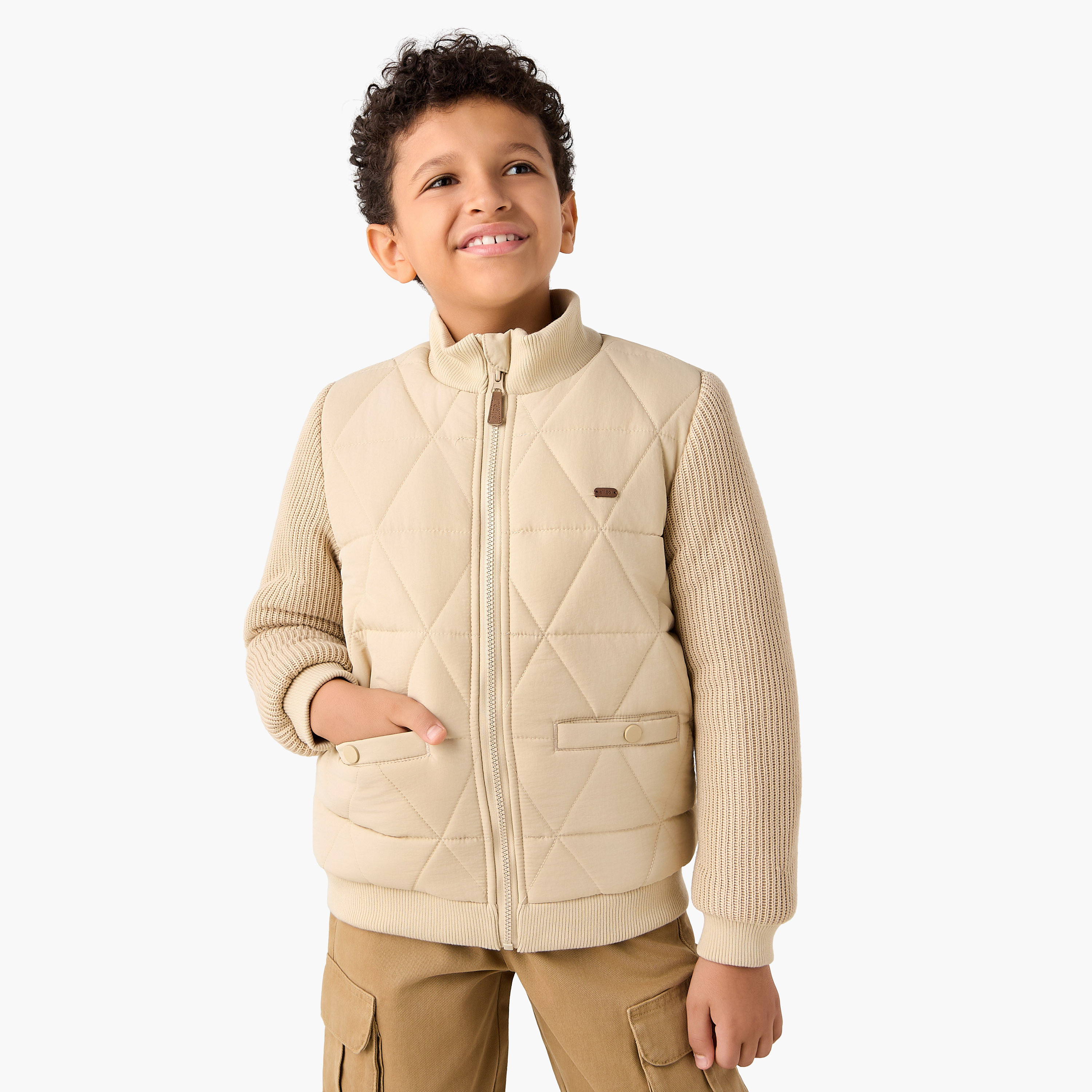 Eligo Textured Heavy Jacket with Long Sleeves and Zip Closure-boys-clothing-jacketsandcoats-image-1