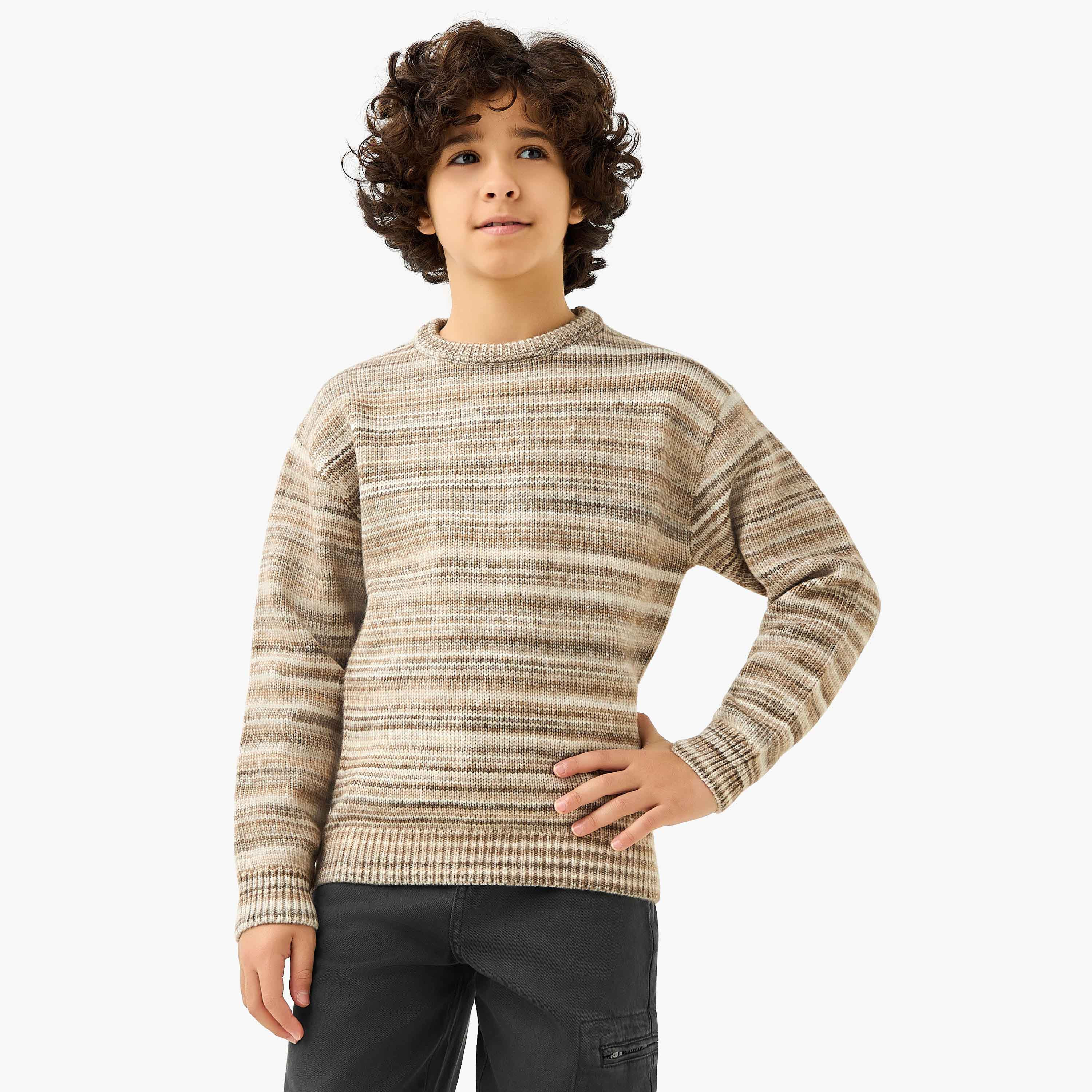 Eligo Striped Crew Neck Pullover with Long Sleeves-boys-clothing-jumpersandcardigans-image-1